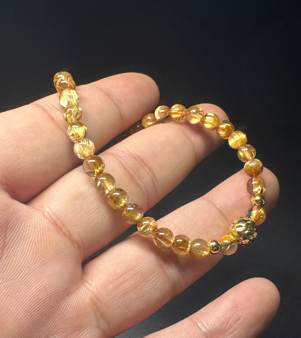Natural Titanium Rutilated Quartz Bracelet | Wide Blade Golden Rutile, Flawless Glass Body