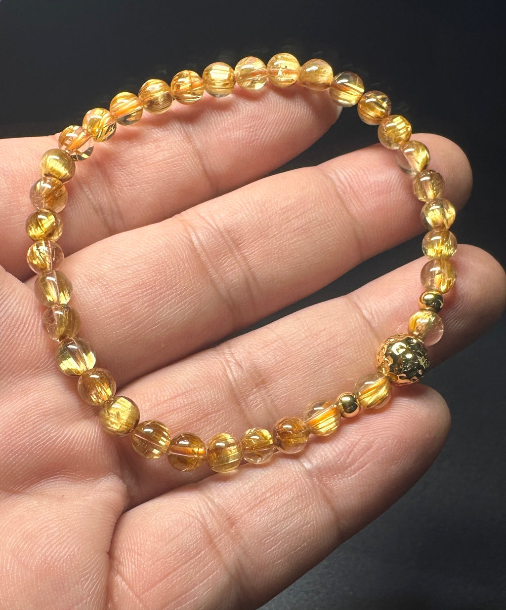 Natural Titanium Rutilated Quartz Bracelet | Wide Blade Golden Rutile, Flawless Glass Body