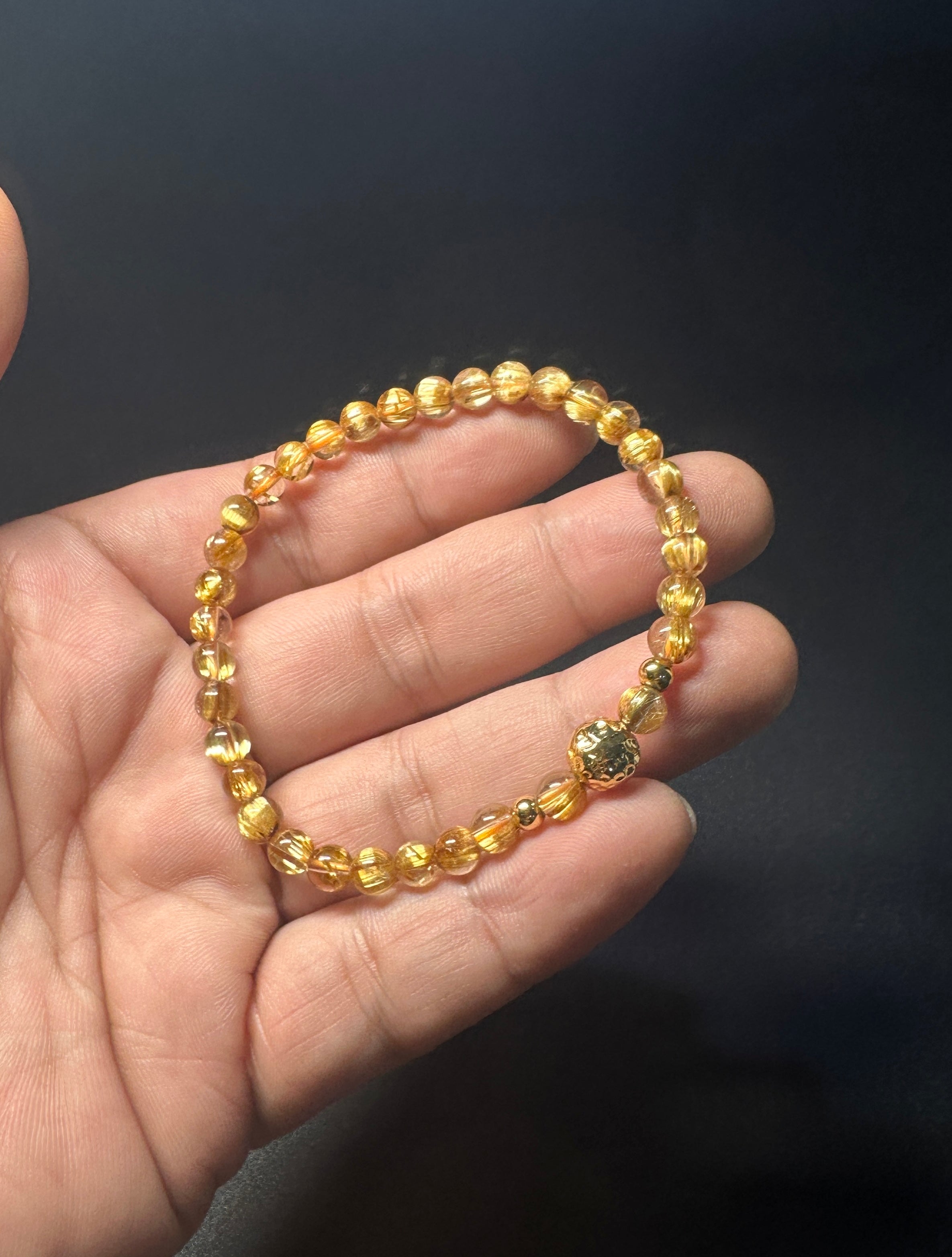 Natural Titanium Rutilated Quartz Bracelet | Wide Blade Golden Rutile, Flawless Glass Body