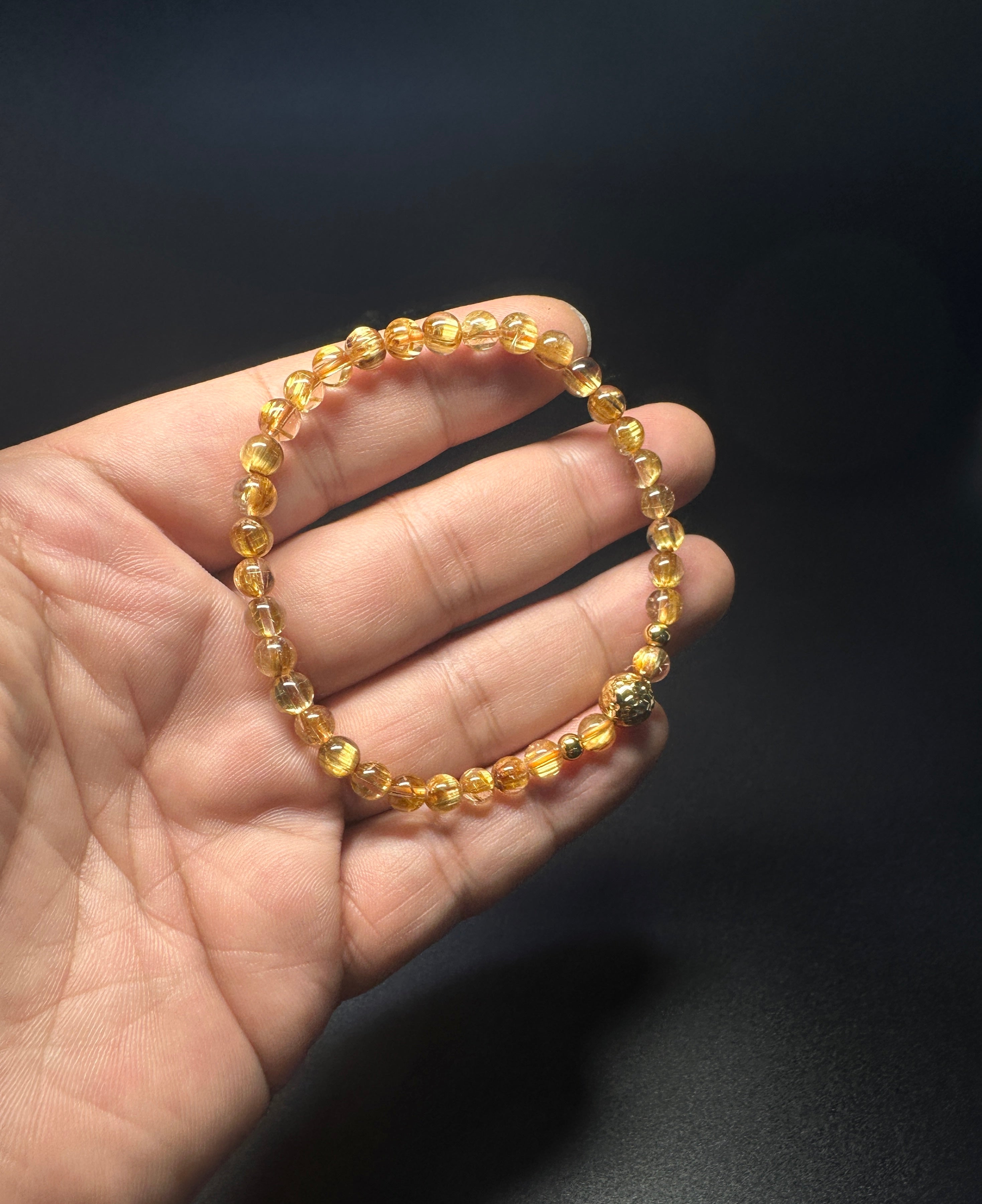 Natural Titanium Rutilated Quartz Bracelet | Wide Blade Golden Rutile, Flawless Glass Body