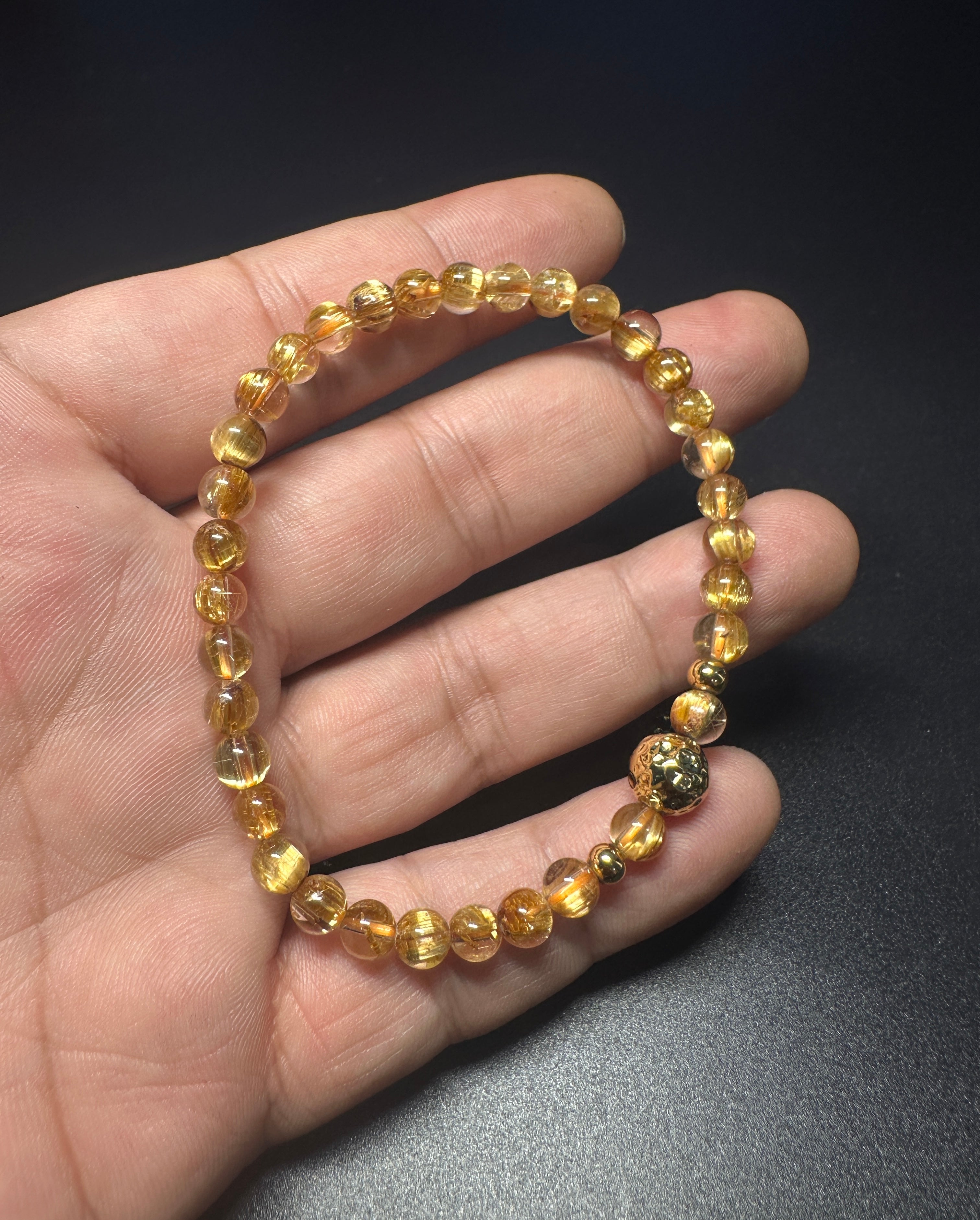 Natural Titanium Rutilated Quartz Bracelet | Wide Blade Golden Rutile, Flawless Glass Body