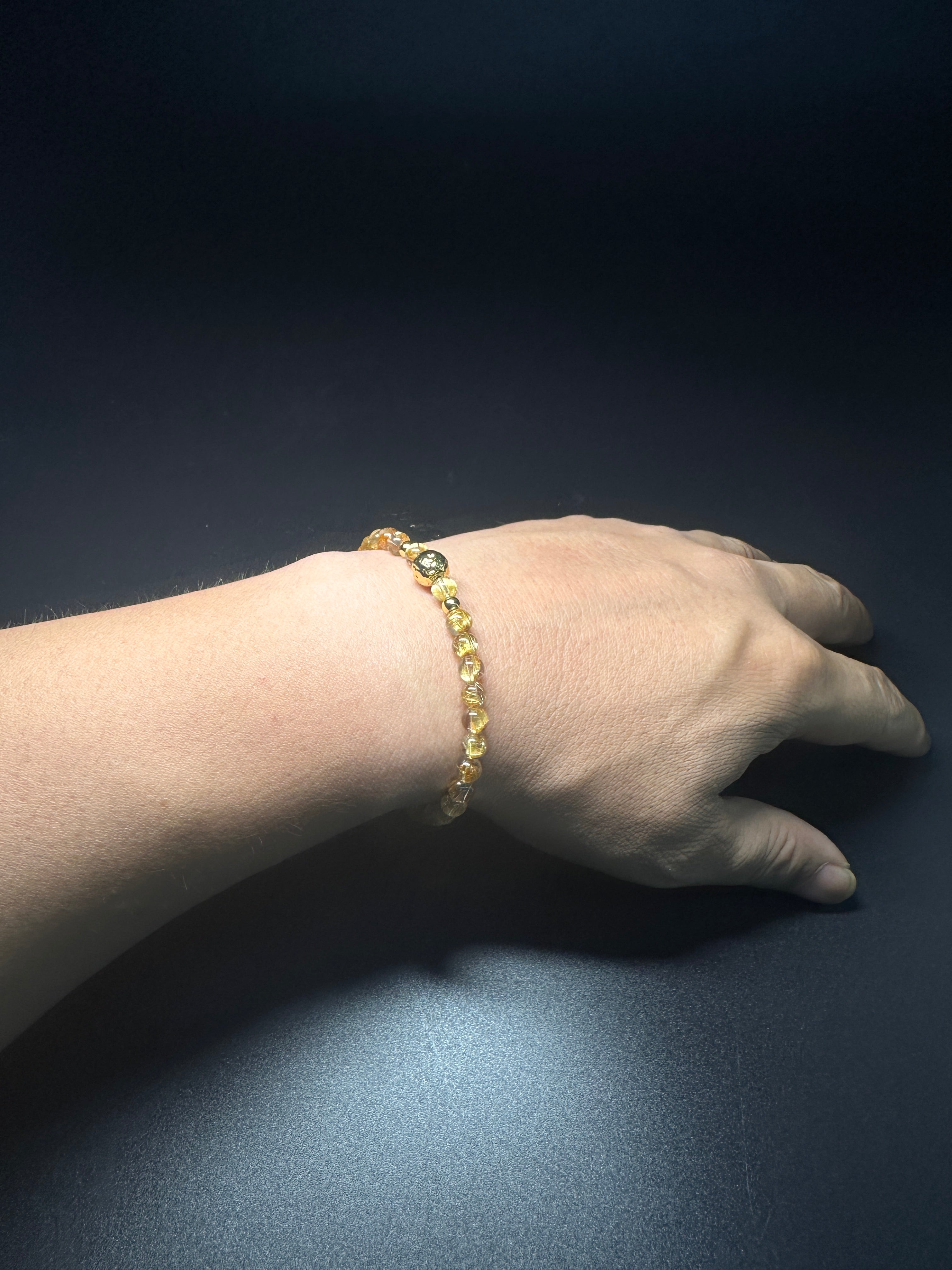 Natural Titanium Rutilated Quartz Bracelet | Wide Blade Golden Rutile, Flawless Glass Body