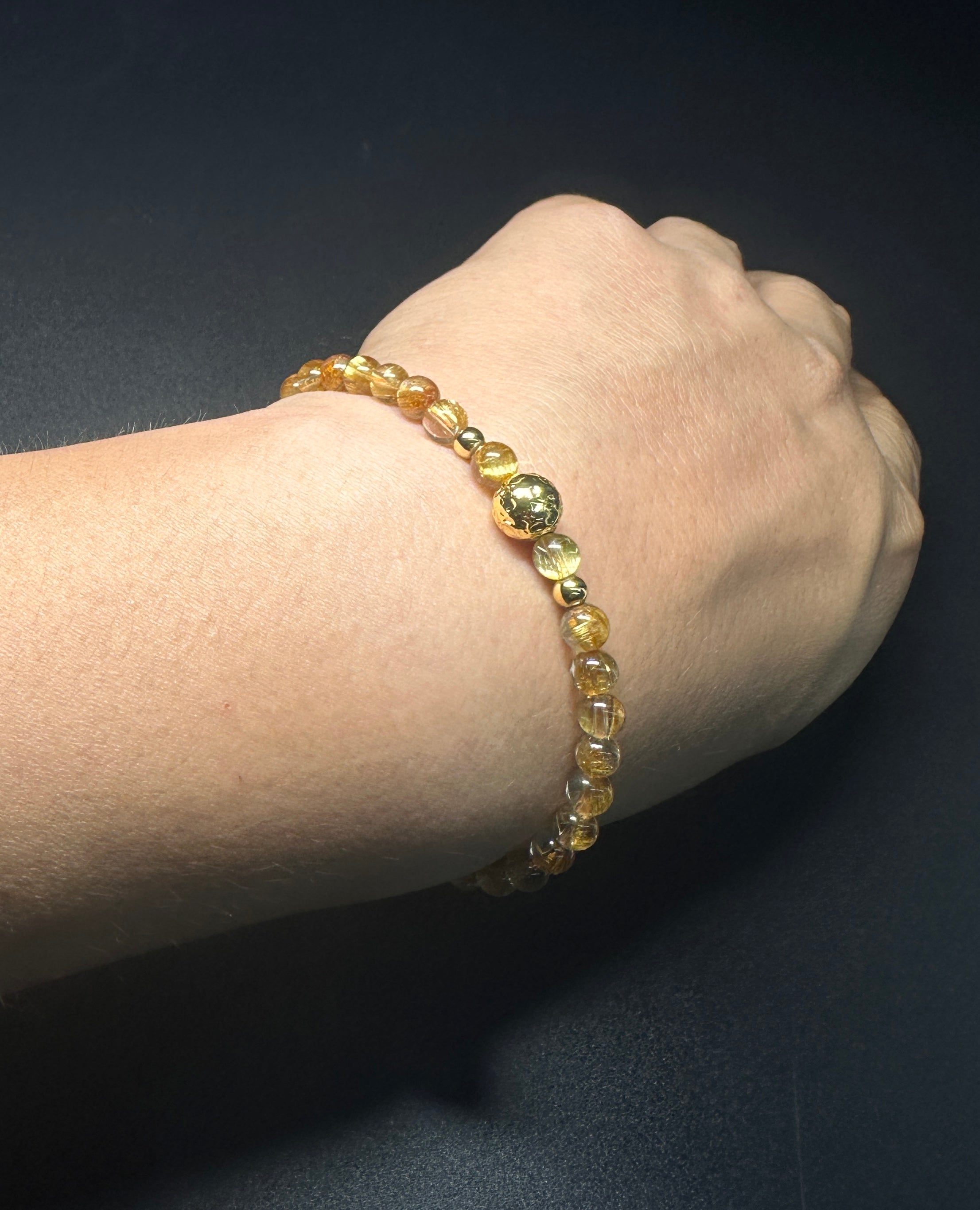 Natural Titanium Rutilated Quartz Bracelet | Wide Blade Golden Rutile, Flawless Glass Body