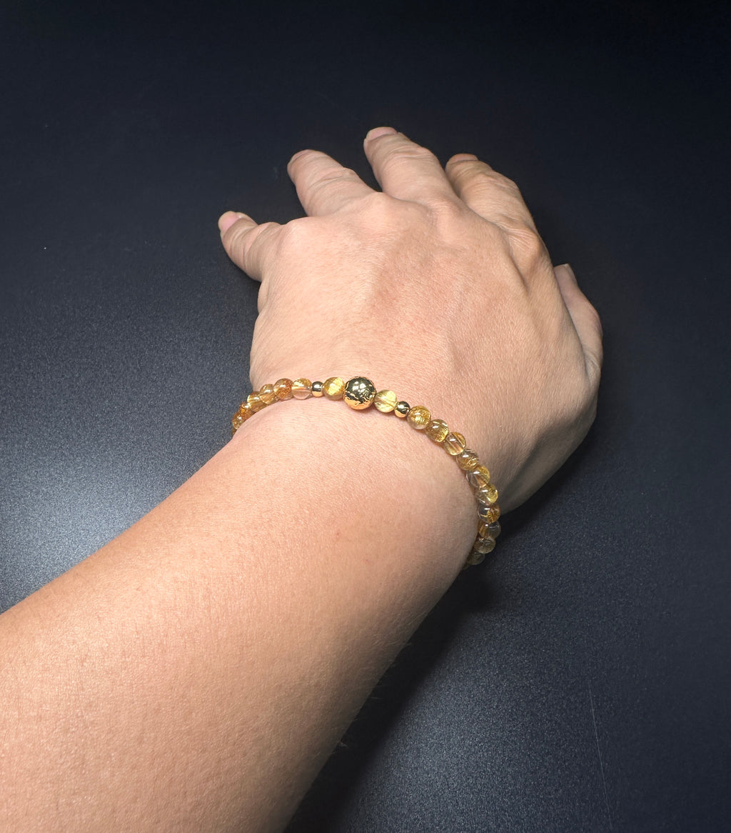 Natural Titanium Rutilated Quartz Bracelet | Wide Blade Golden Rutile, Flawless Glass Body
