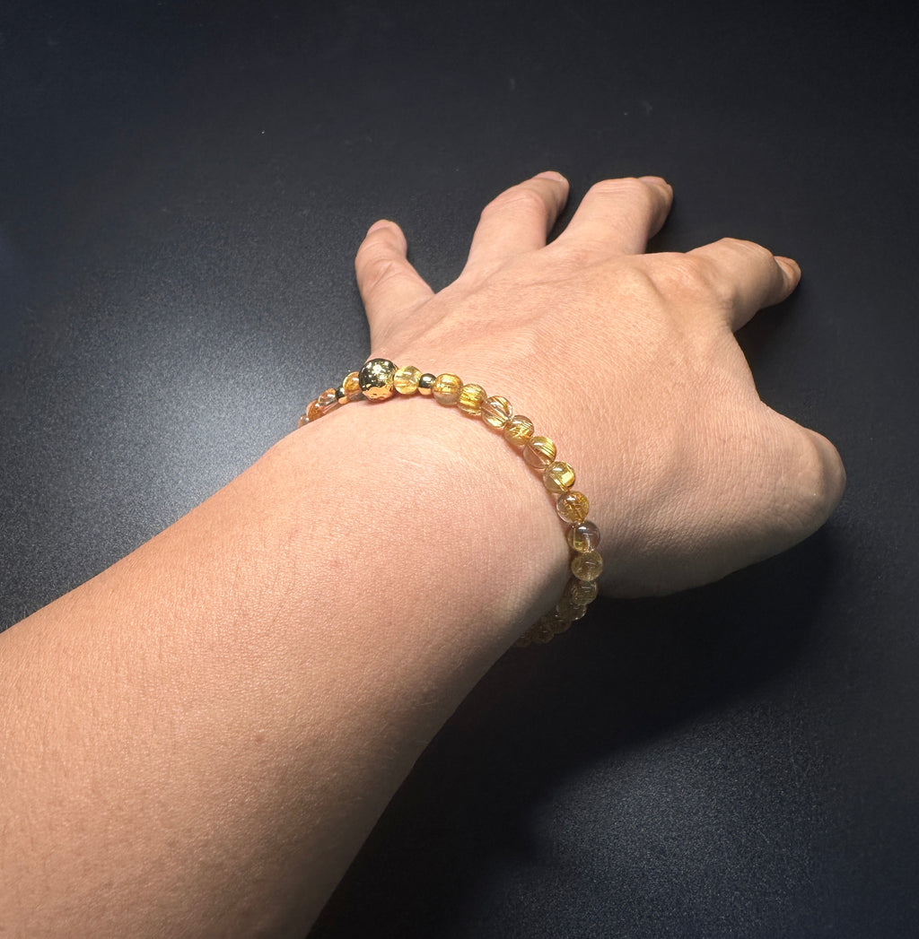 Natural Titanium Rutilated Quartz Bracelet | Wide Blade Golden Rutile, Flawless Glass Body