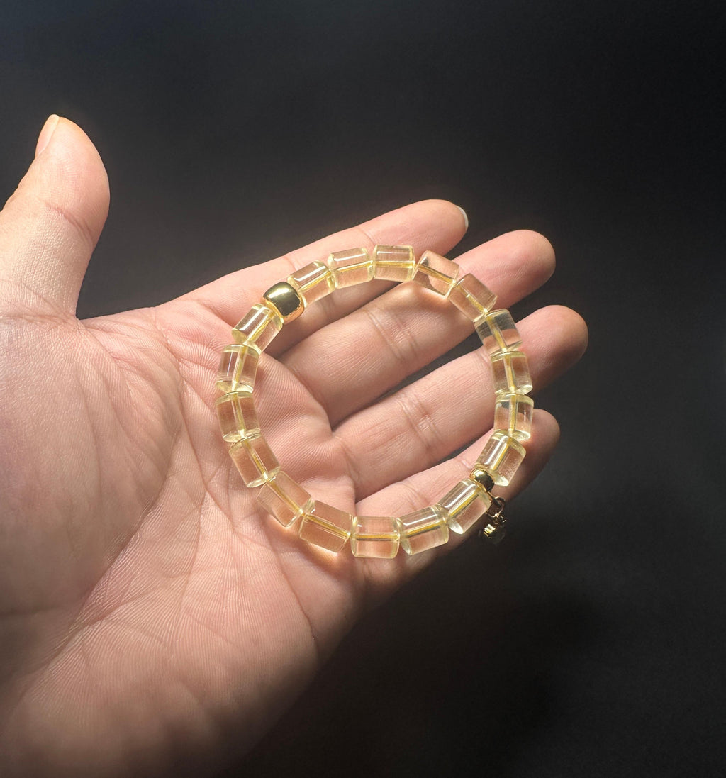 Clear Citrine Barrel Bracelet | Wealth Manifestation Crystal Jewelry