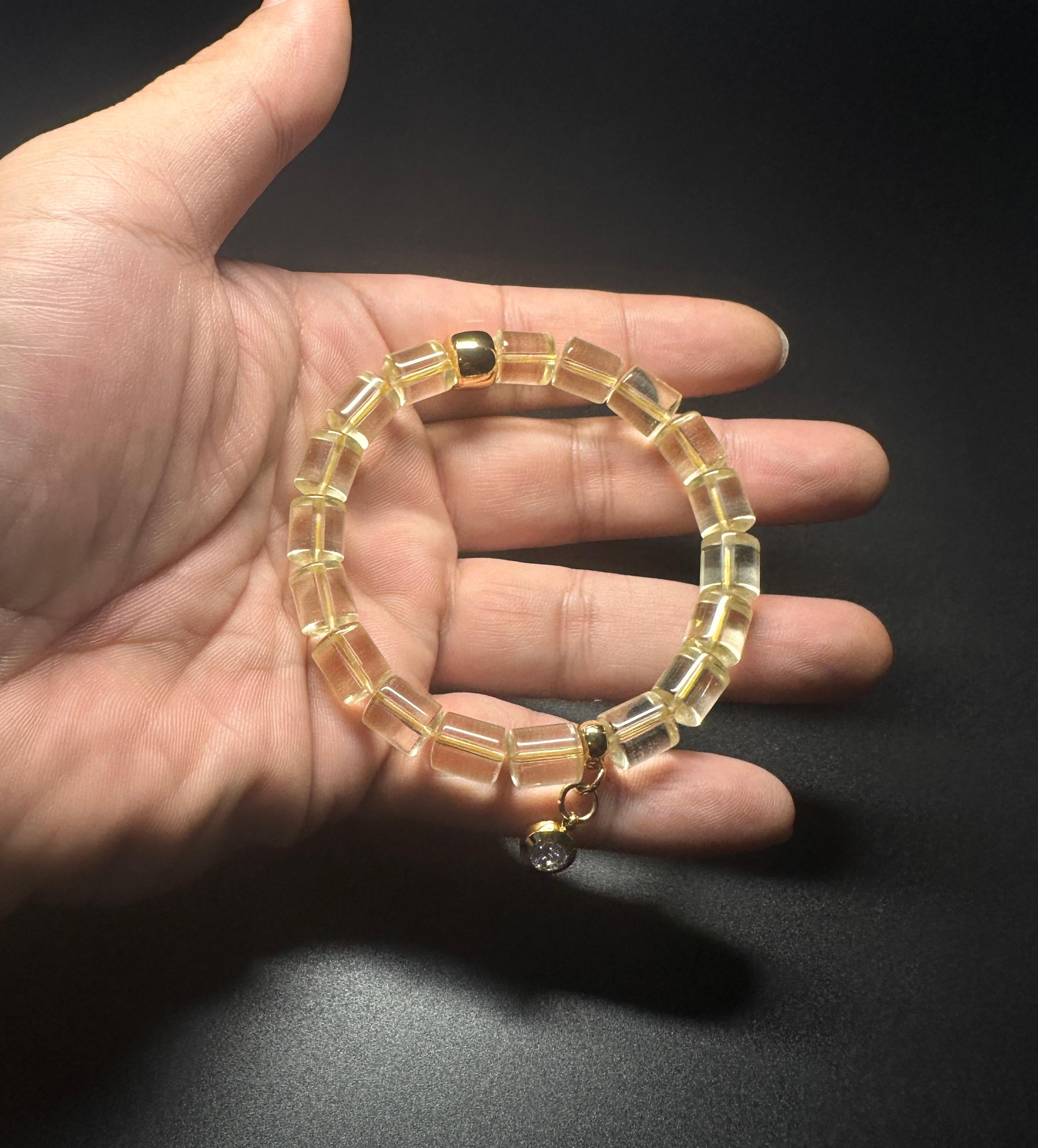 Clear Citrine Barrel Bracelet | Wealth Manifestation Crystal Jewelry