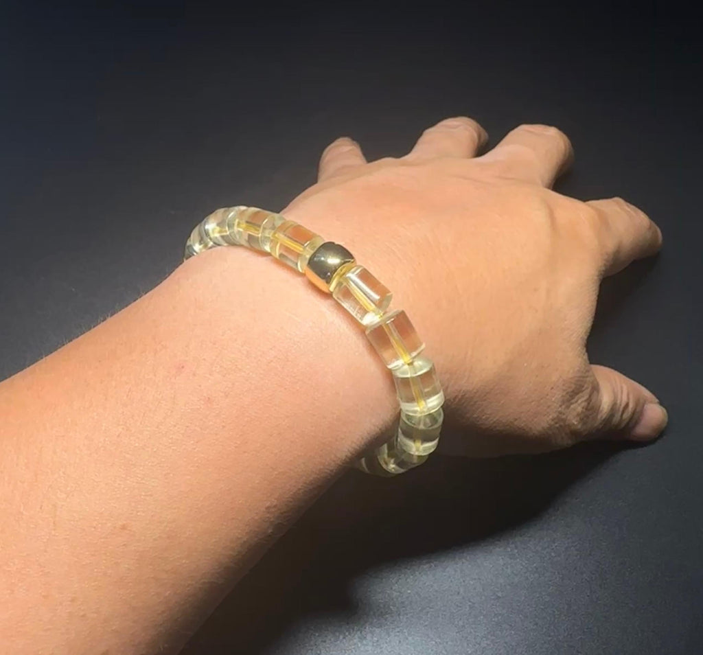 Clear Citrine Barrel Bracelet | Wealth Manifestation Crystal Jewelry