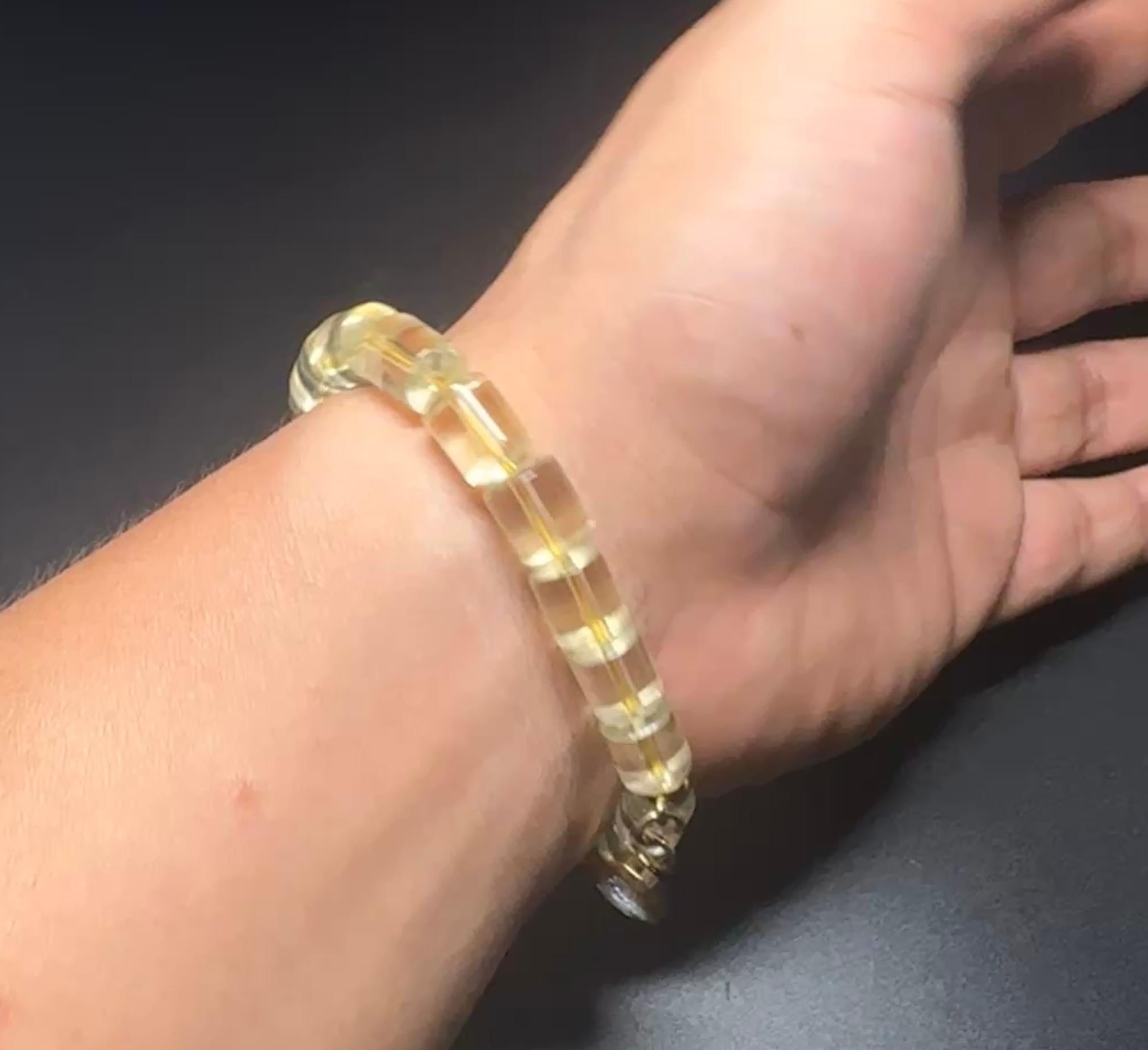 Clear Citrine Barrel Bracelet | Wealth Manifestation Crystal Jewelry