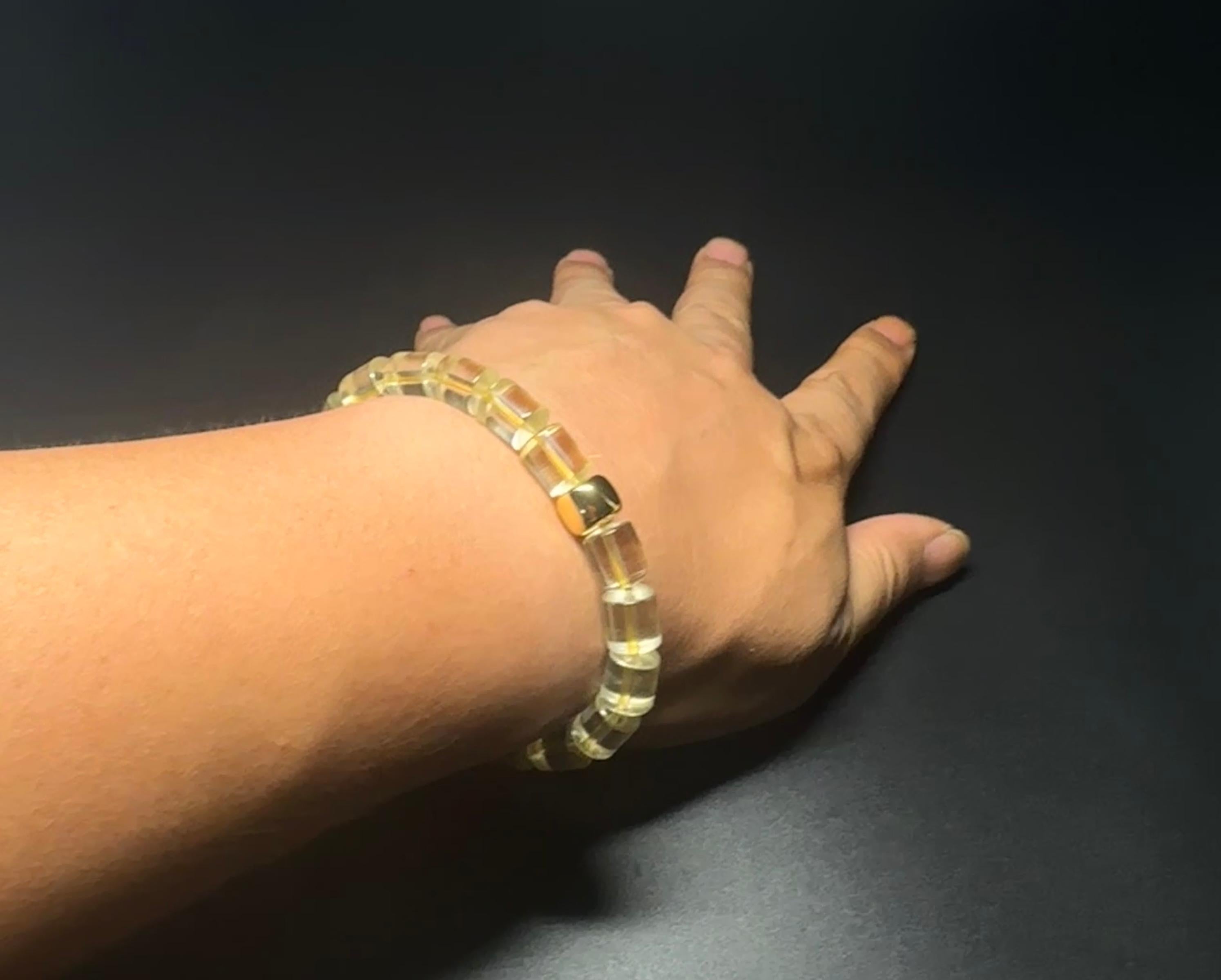 Clear Citrine Barrel Bracelet | Wealth Manifestation Crystal Jewelry