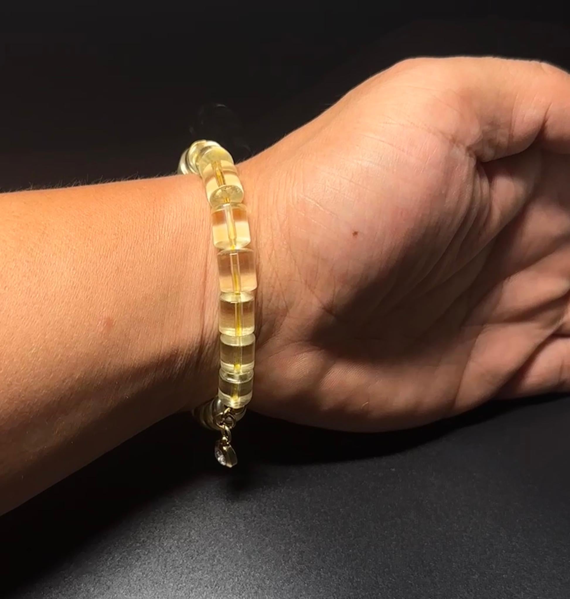 Clear Citrine Barrel Bracelet | Wealth Manifestation Crystal Jewelry