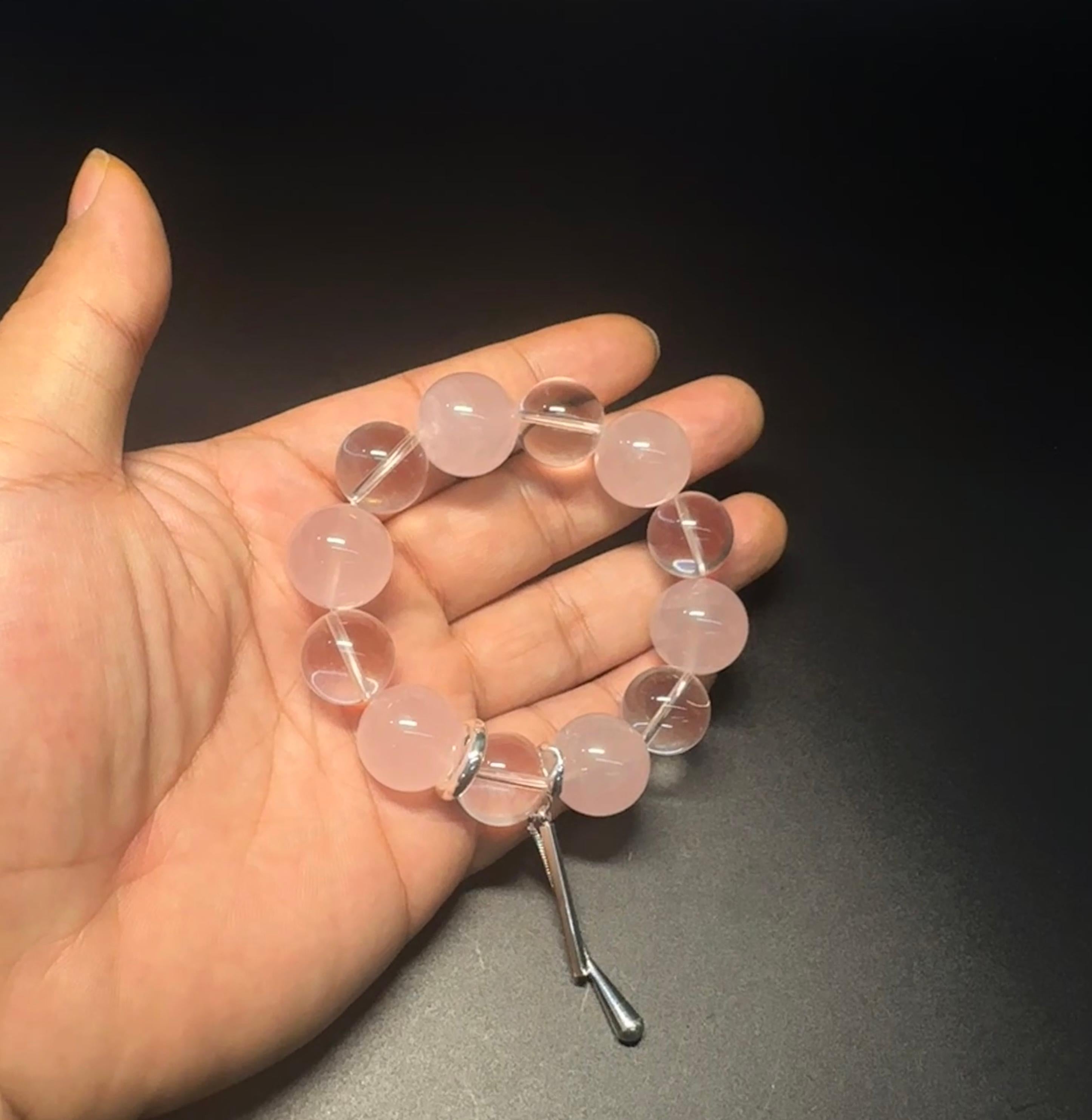 Rose Quartz Bracelet, Clear Quartz, Silver Charm, gift for her, attact love, confidence.