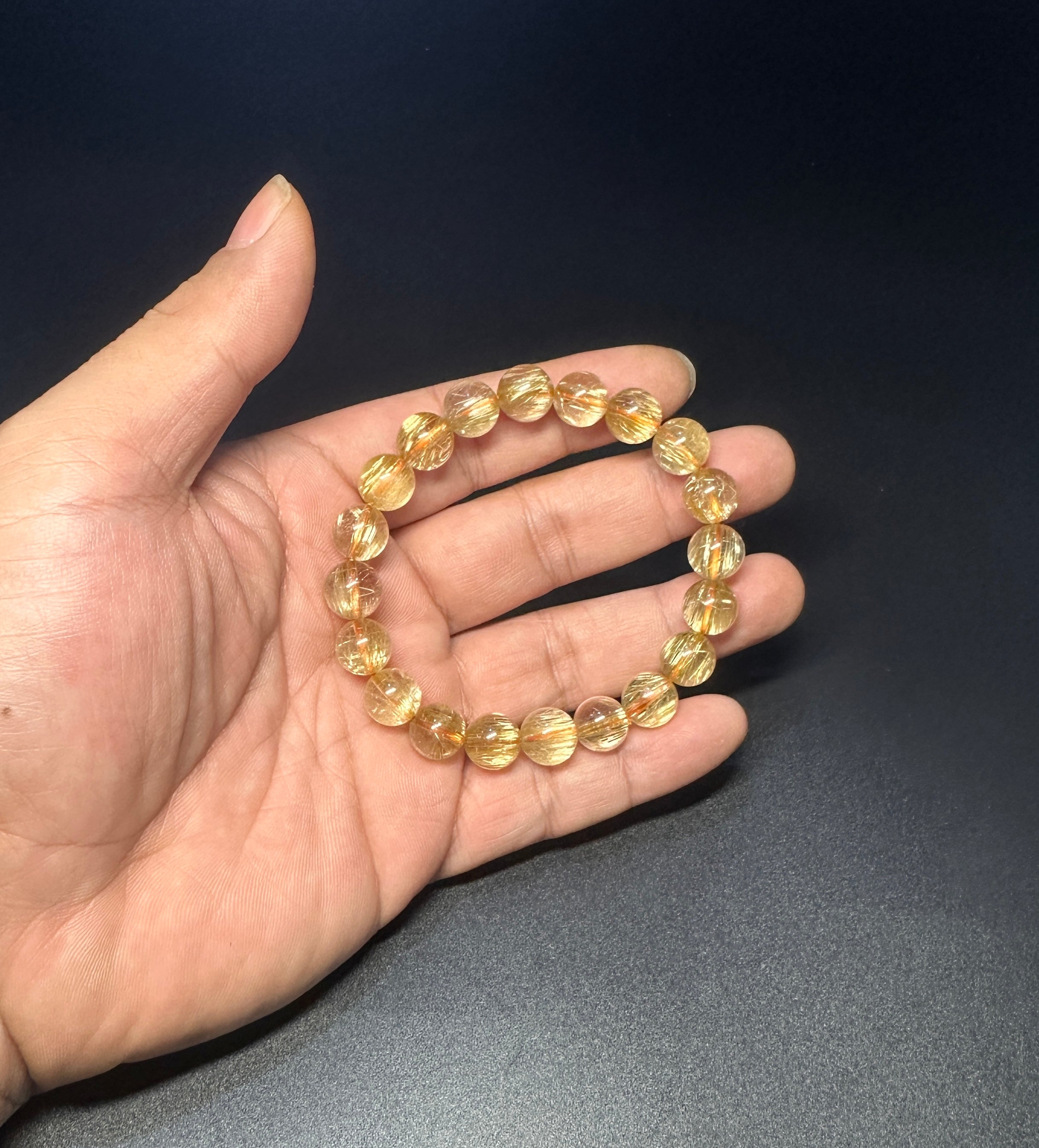 10mm Rutilated Quartz Bracelet, Clear Golden Rutile, Titanium Charm, Wealth Crystal, Men's Jewelry.