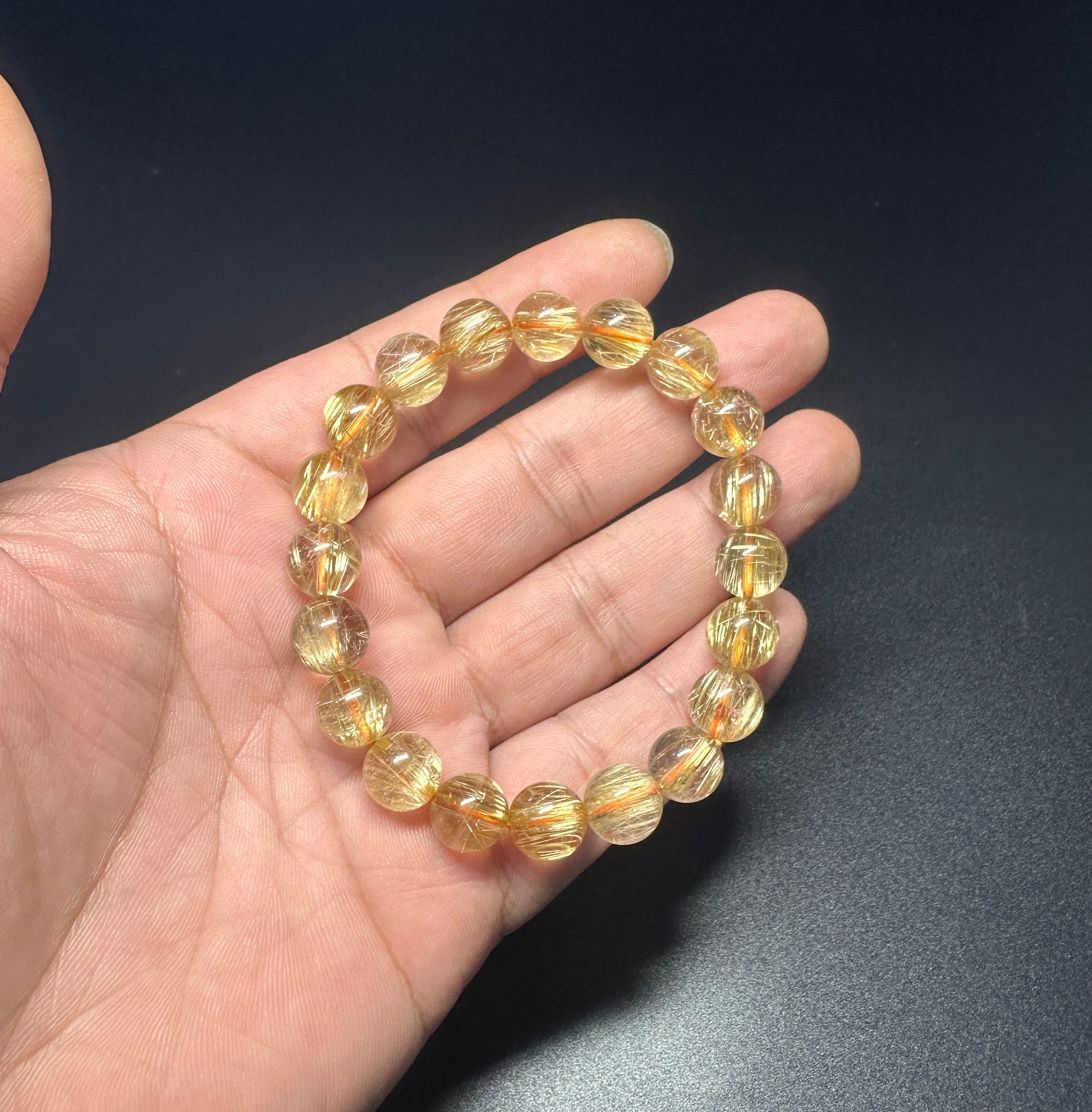 10mm Rutilated Quartz Bracelet, Clear Golden Rutile, Titanium Charm, Wealth Crystal, Men's Jewelry.