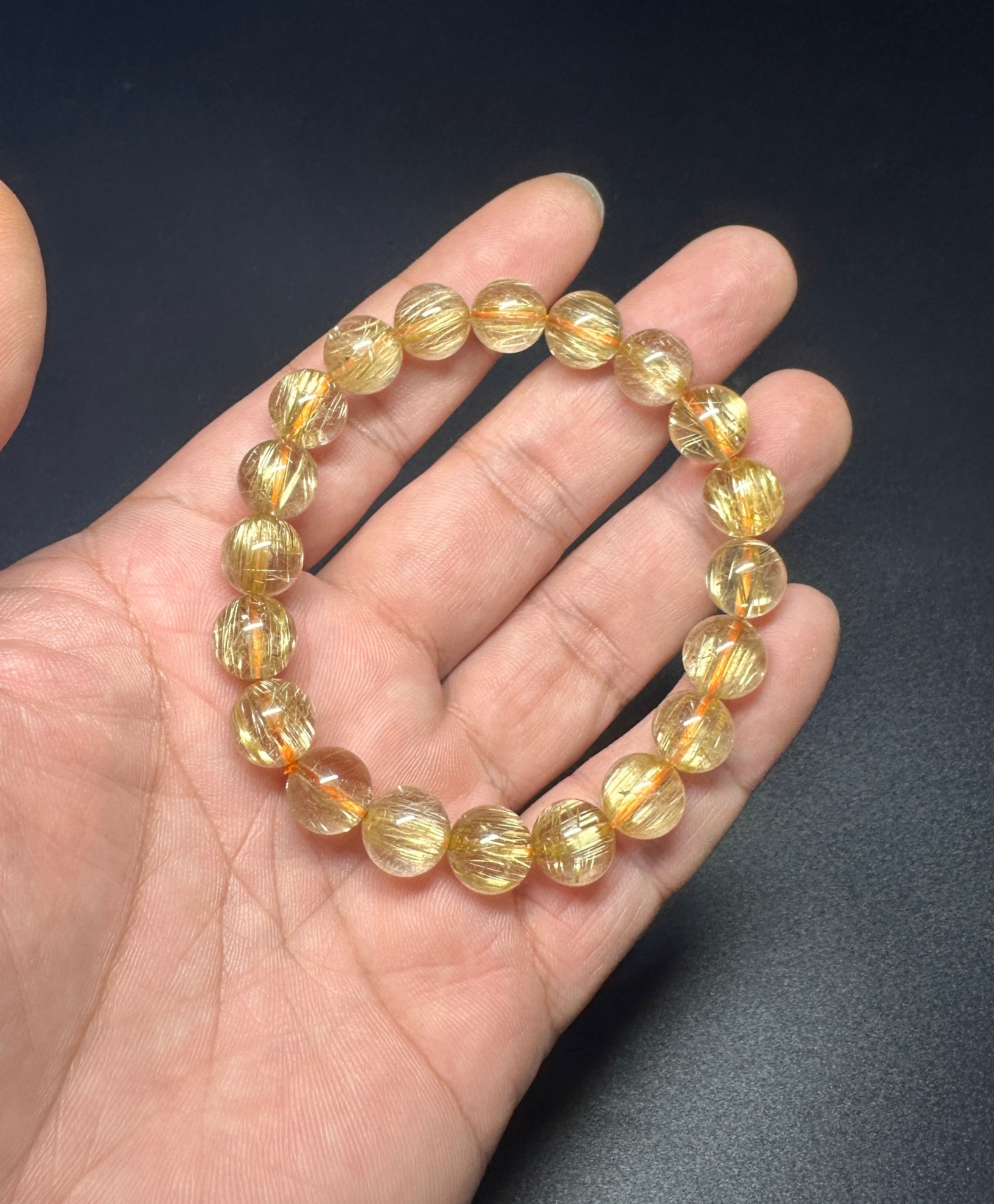 10mm Rutilated Quartz Bracelet, Clear Golden Rutile, Titanium Charm, Wealth Crystal, Men's Jewelry.