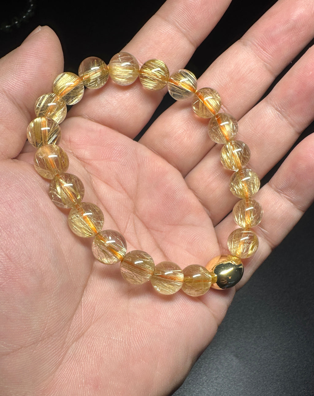 10mm Rutilated Quartz Bracelet, Clear Golden Rutile, Titanium Charm, Wealth Crystal, Men's Jewelry.