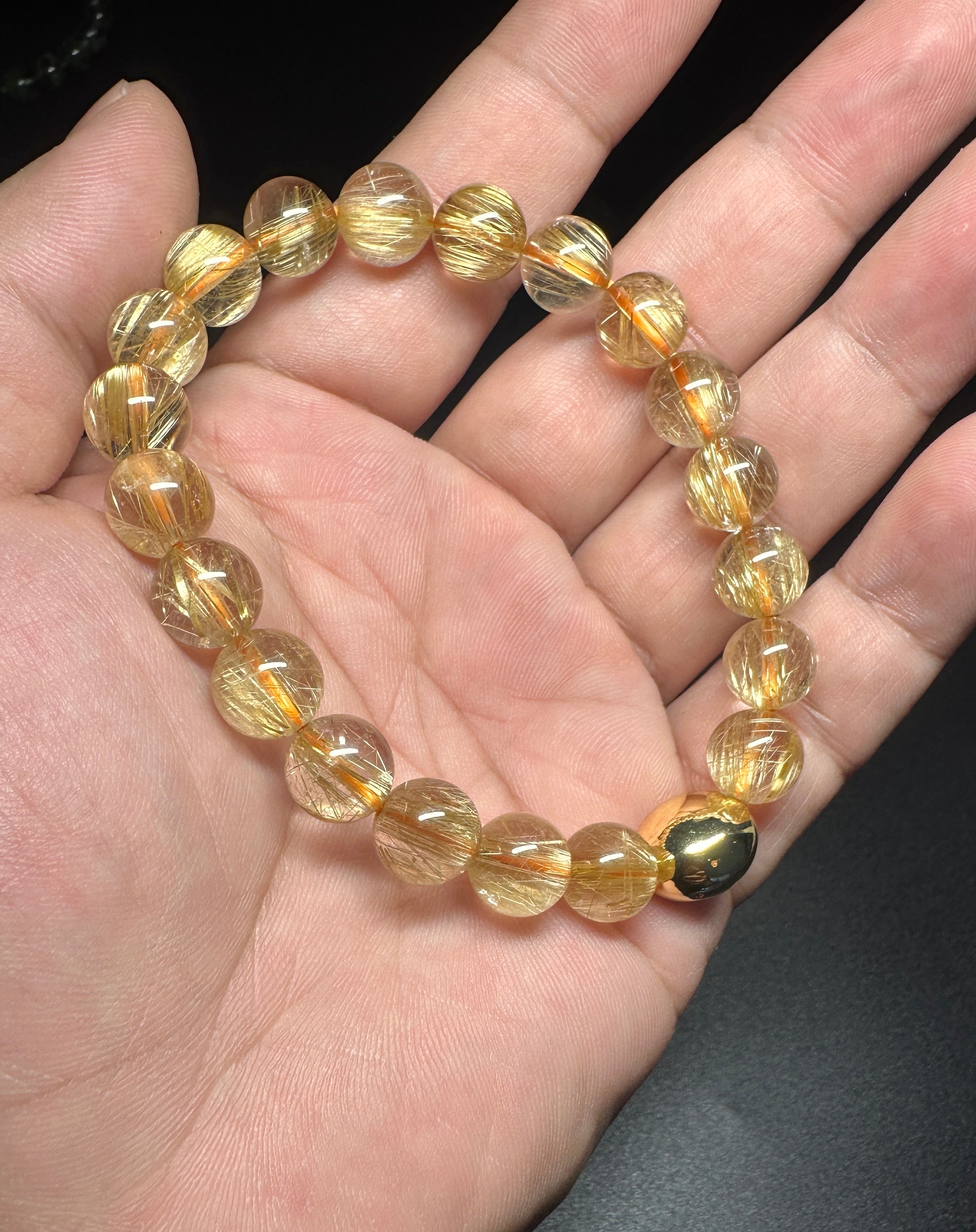10mm Rutilated Quartz Bracelet, Clear Golden Rutile, Titanium Charm, Wealth Crystal, Men's Jewelry.