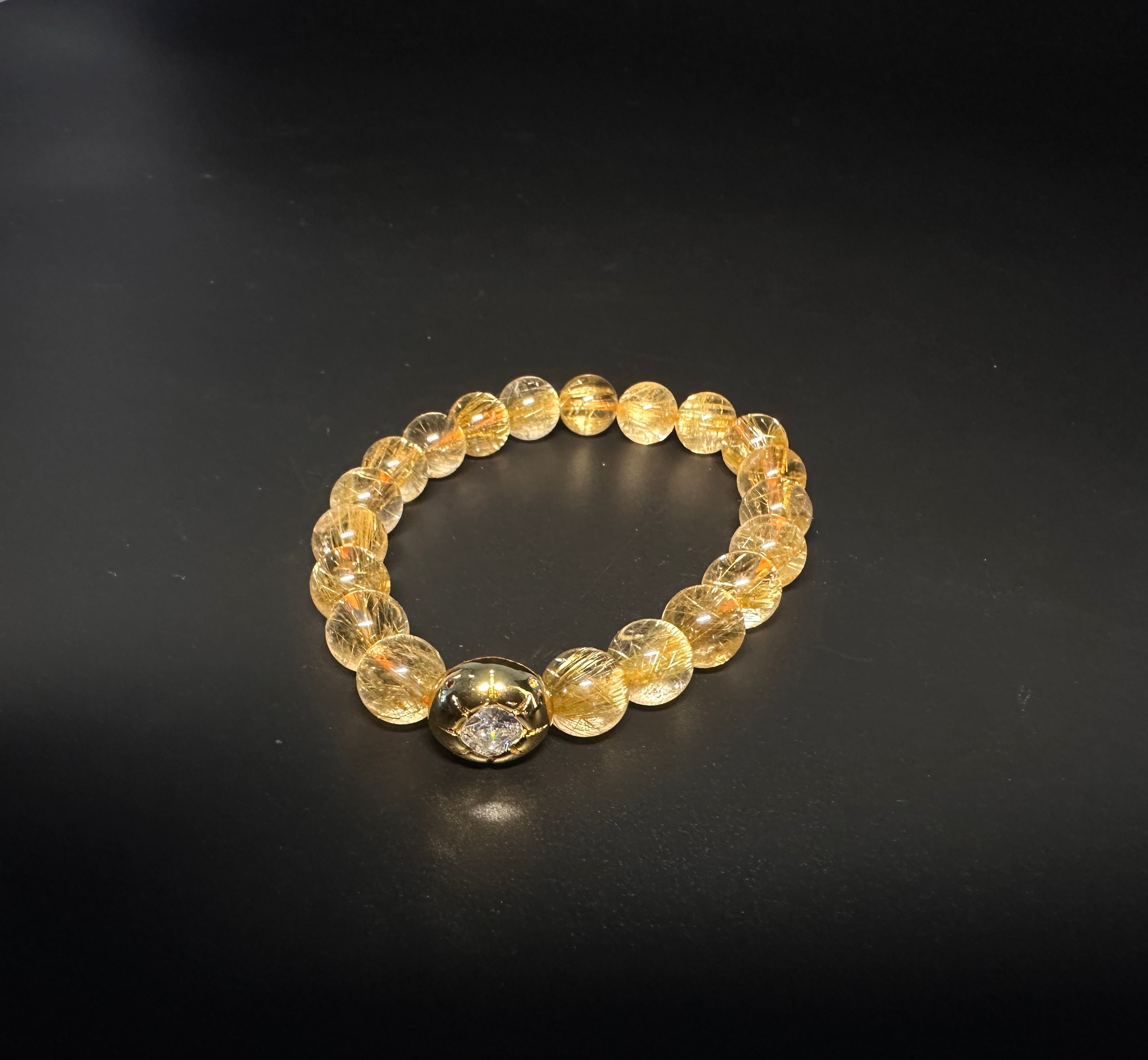 10mm Rutilated Quartz Bracelet, Clear Golden Rutile, Titanium Charm, Wealth Crystal, Men's Jewelry.