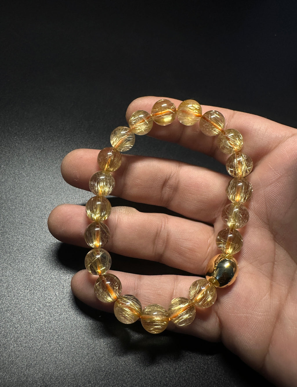 10mm Rutilated Quartz Bracelet, Clear Golden Rutile, Titanium Charm, Wealth Crystal, Men's Jewelry.