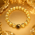 10mm Rutilated Quartz Bracelet, Clear Golden Rutile, Titanium Charm, Wealth Crystal, Men's Jewelry.