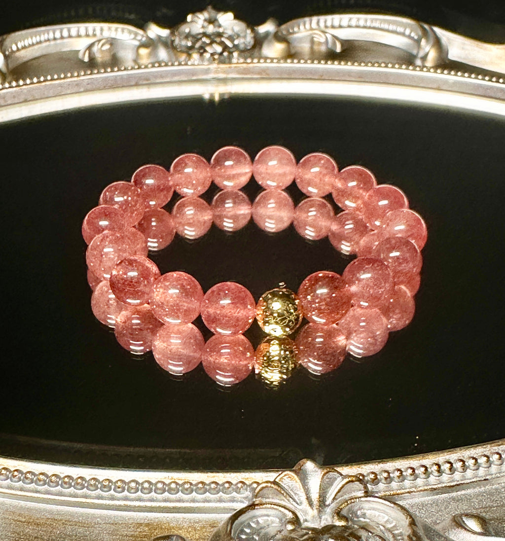 Sleek Strawberry Quartz Bracelet,  Love crystal, women's charm bracelet, meaningful gift.