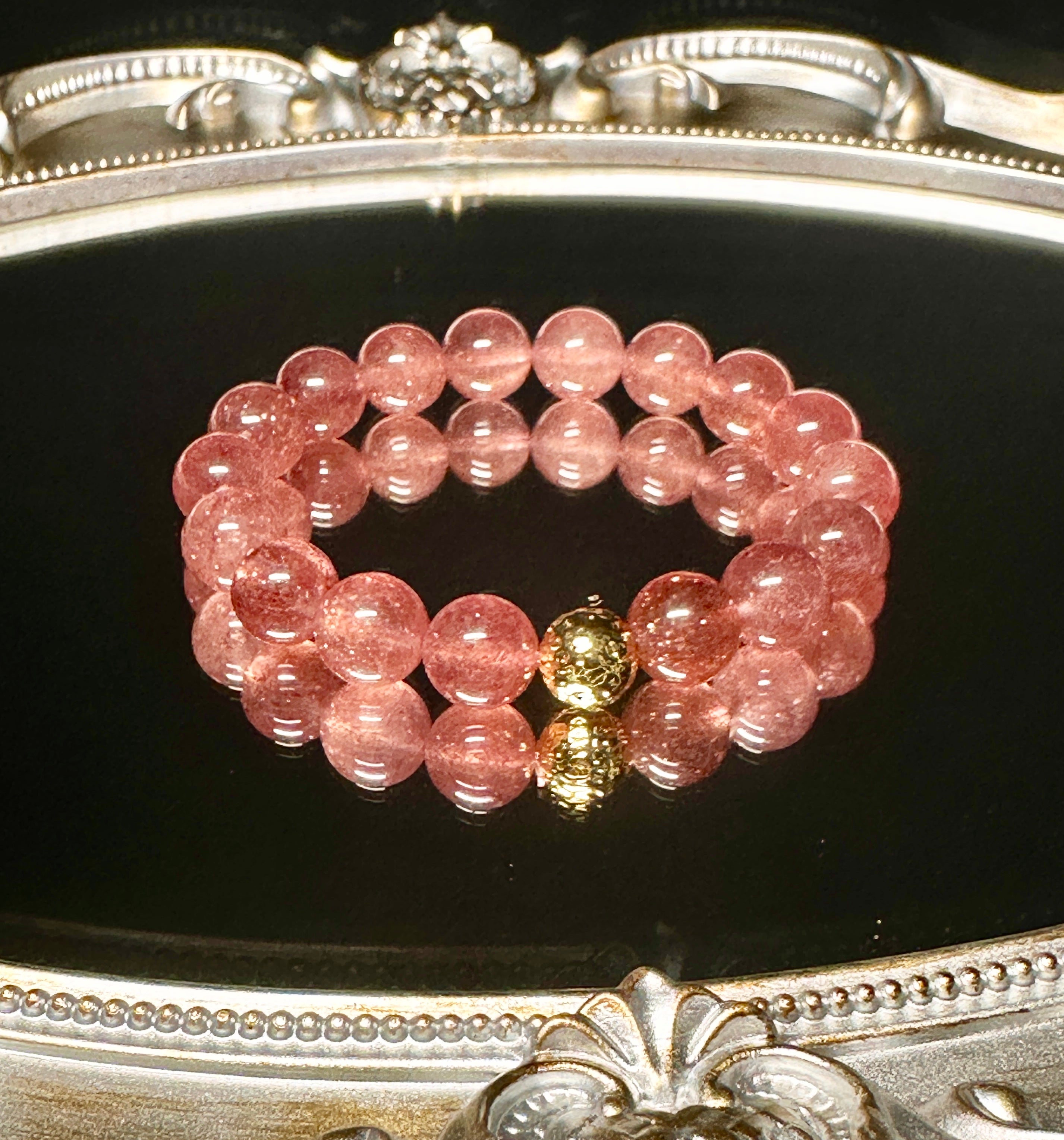 Sleek Strawberry Quartz Bracelet,  Love crystal, women's charm bracelet, meaningful gift.