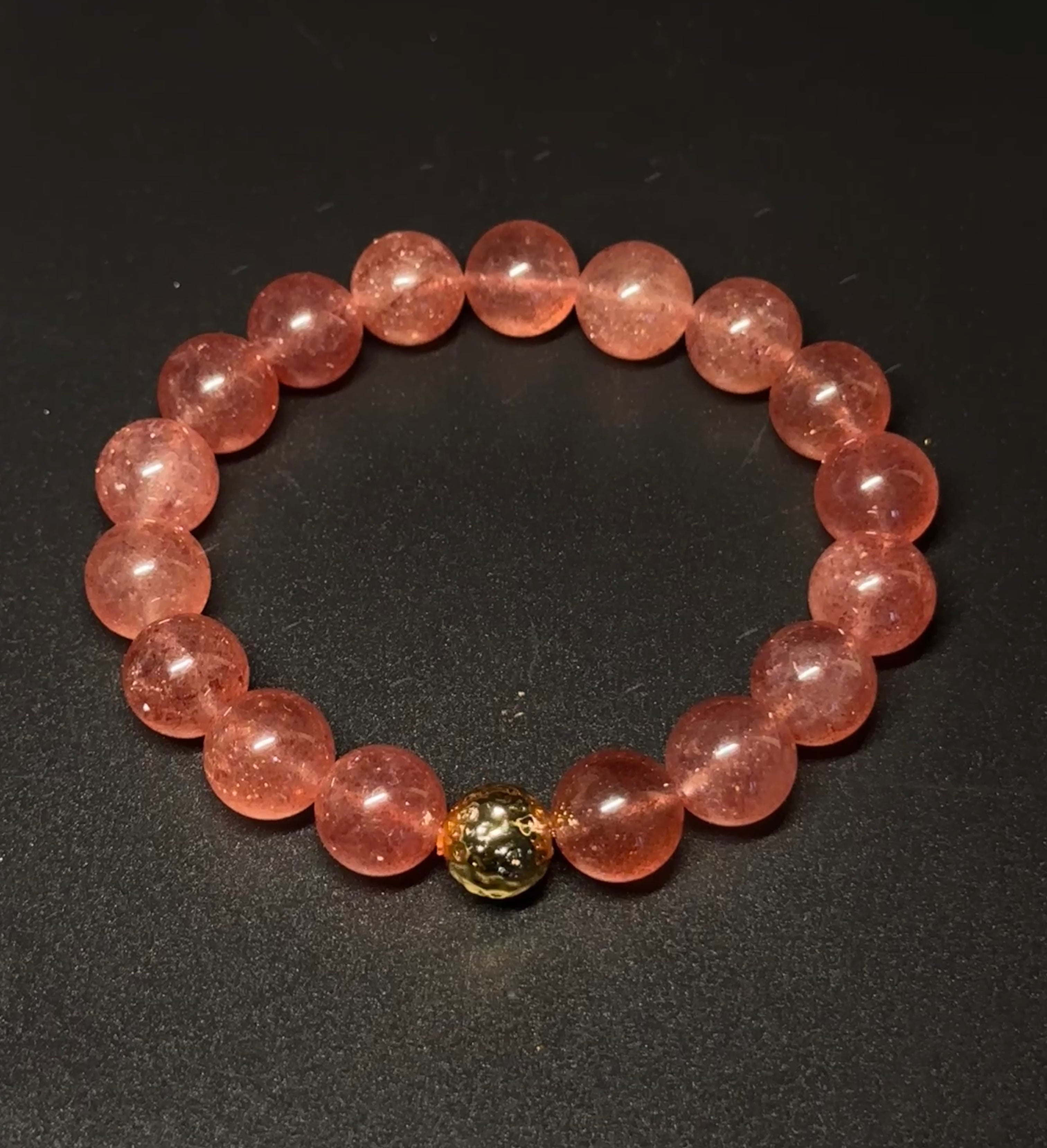 Sleek Strawberry Quartz Bracelet,  Love crystal, women's charm bracelet, meaningful gift.