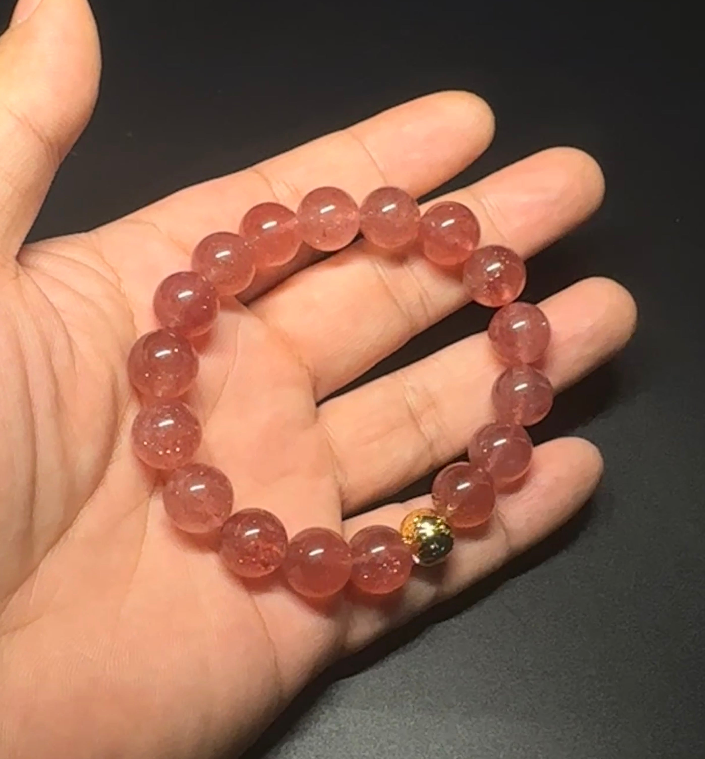 Sleek Strawberry Quartz Bracelet,  Love crystal, women's charm bracelet, meaningful gift.