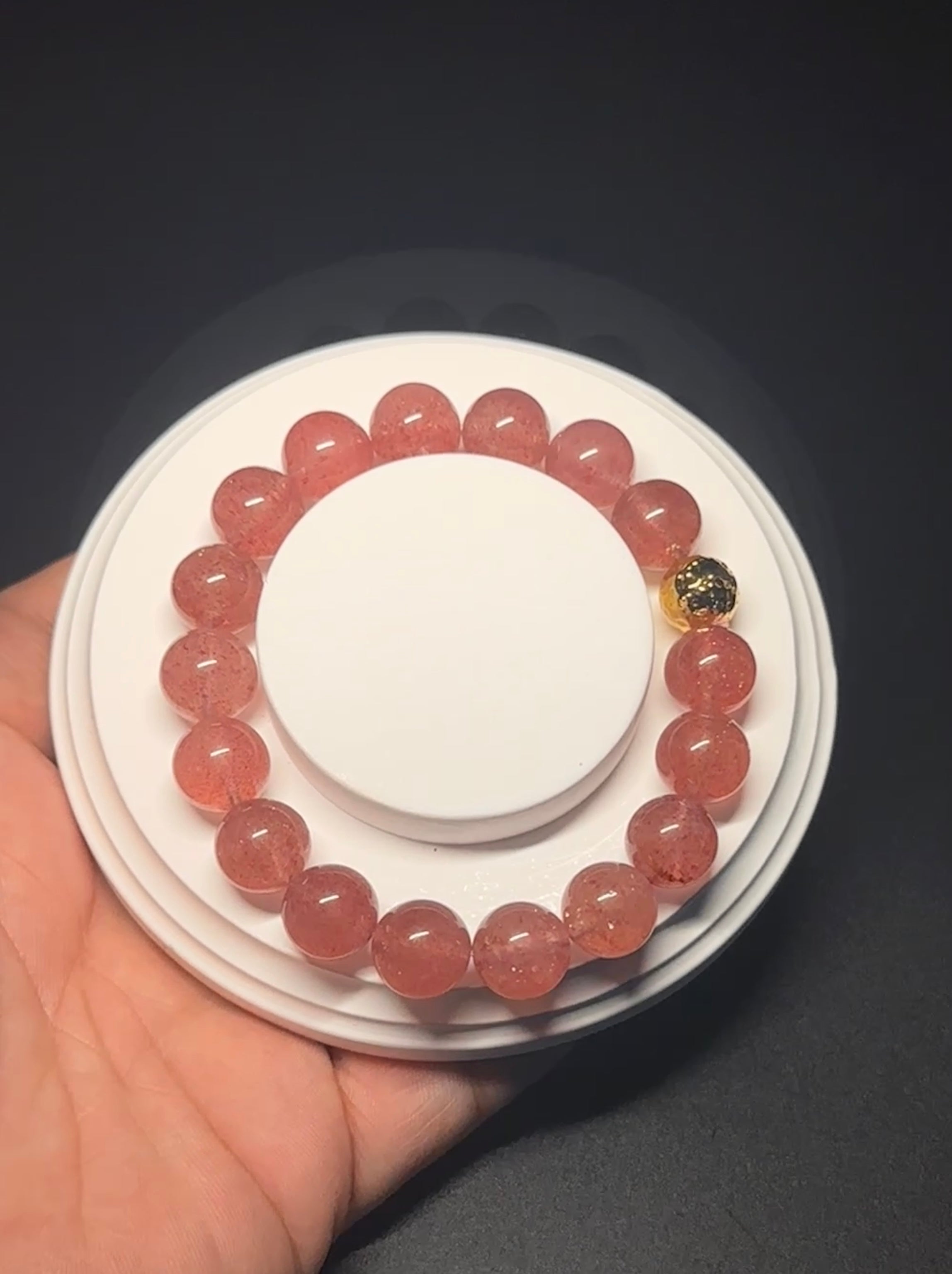 Sleek Strawberry Quartz Bracelet,  Love crystal, women's charm bracelet, meaningful gift.