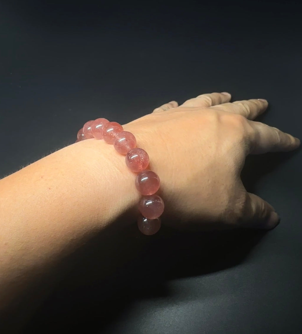 Sleek Strawberry Quartz Bracelet,  Love crystal, women's charm bracelet, meaningful gift.