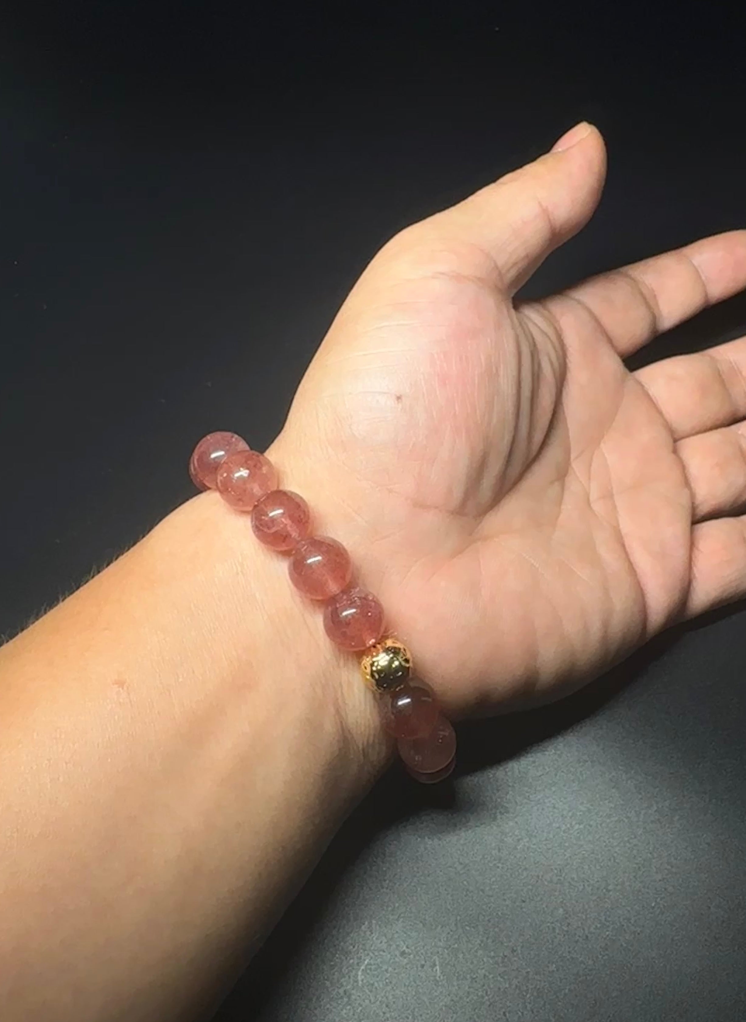 Sleek Strawberry Quartz Bracelet,  Love crystal, women's charm bracelet, meaningful gift.