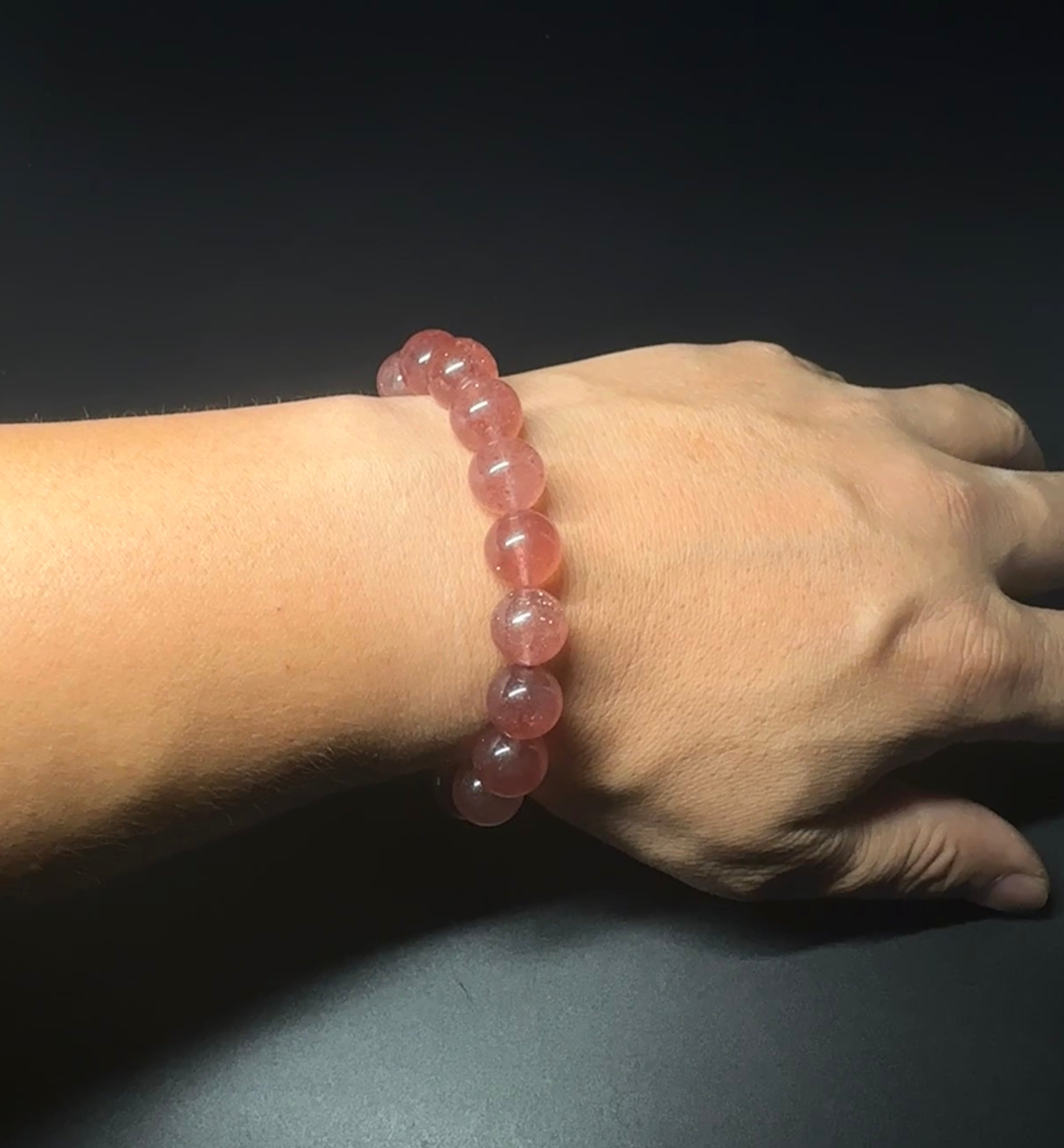 Sleek Strawberry Quartz Bracelet,  Love crystal, women's charm bracelet, meaningful gift.