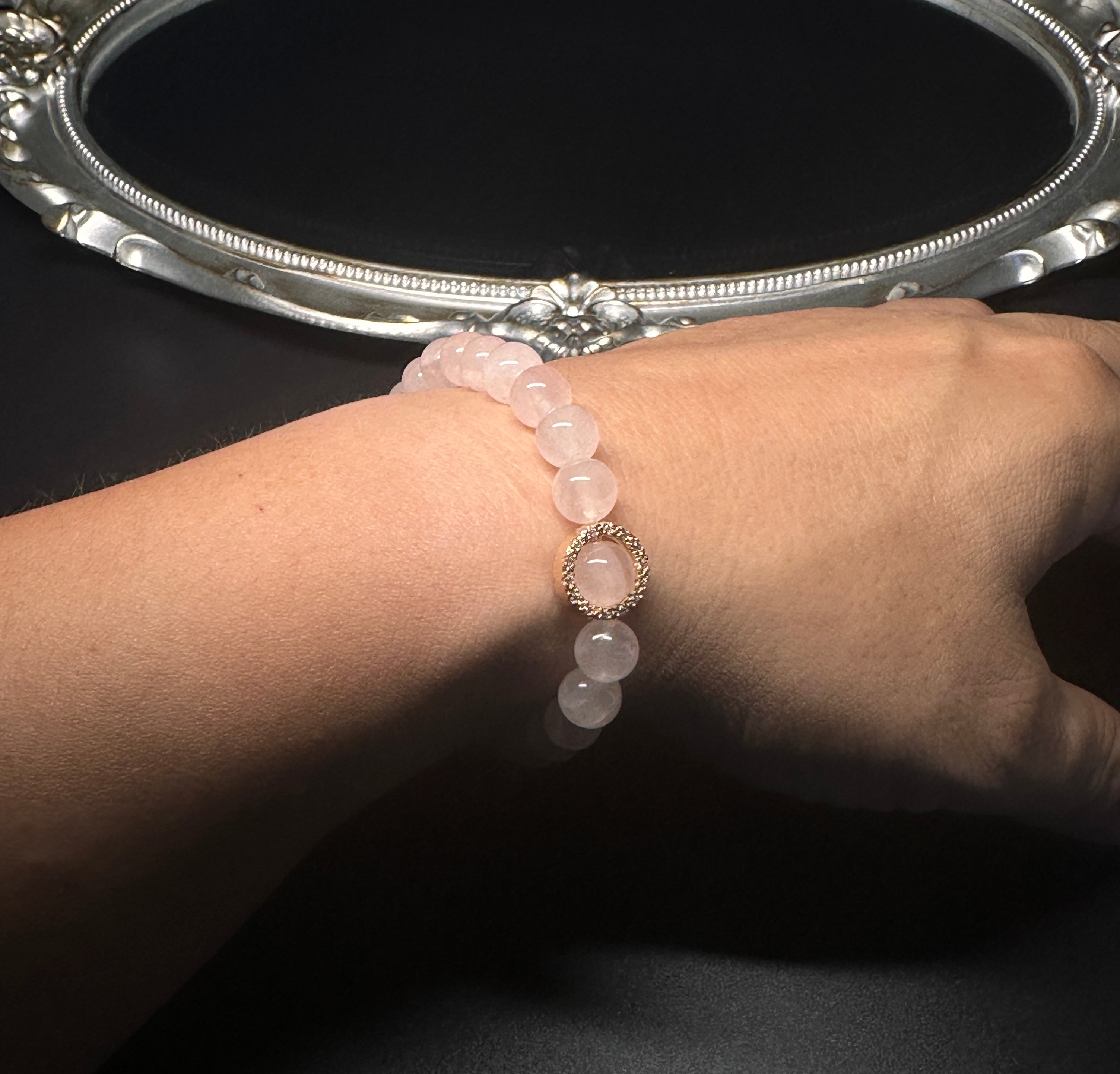 8mm Rose Quartz Bracelet, Love Crystal, handmade jewelry, women's charm bracelet.