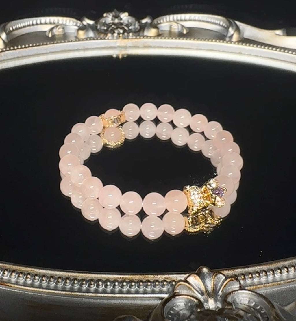 8mm Rose Quartz Bracelet, Love Crystal, handmade jewelry, women's charm bracelet.