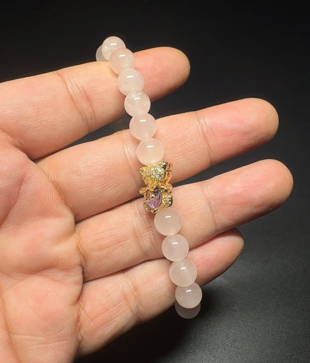 8mm Rose Quartz Bracelet, Love Crystal, handmade jewelry, women's charm bracelet.