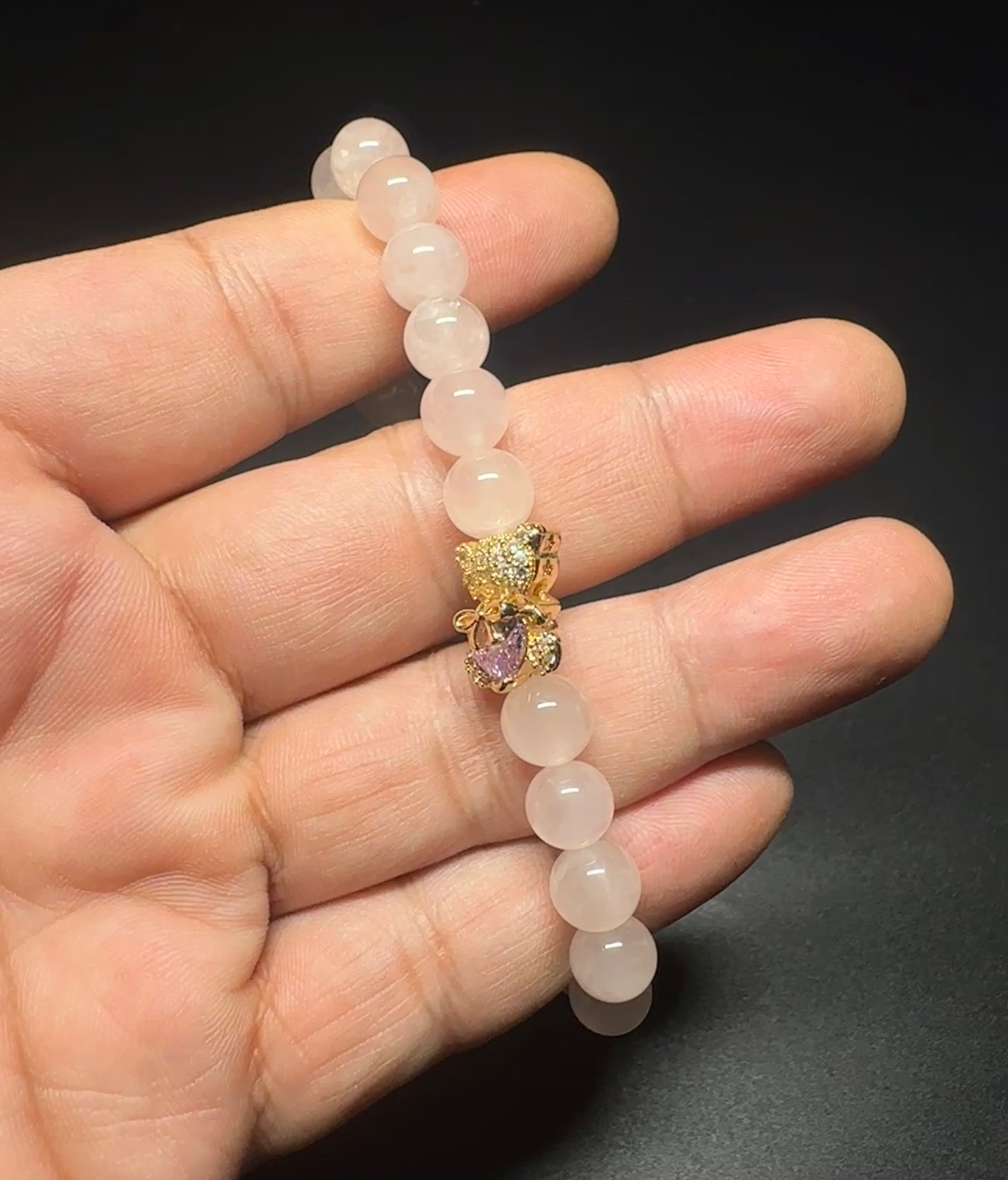 8mm Rose Quartz Bracelet, Love Crystal, handmade jewelry, women's charm bracelet.