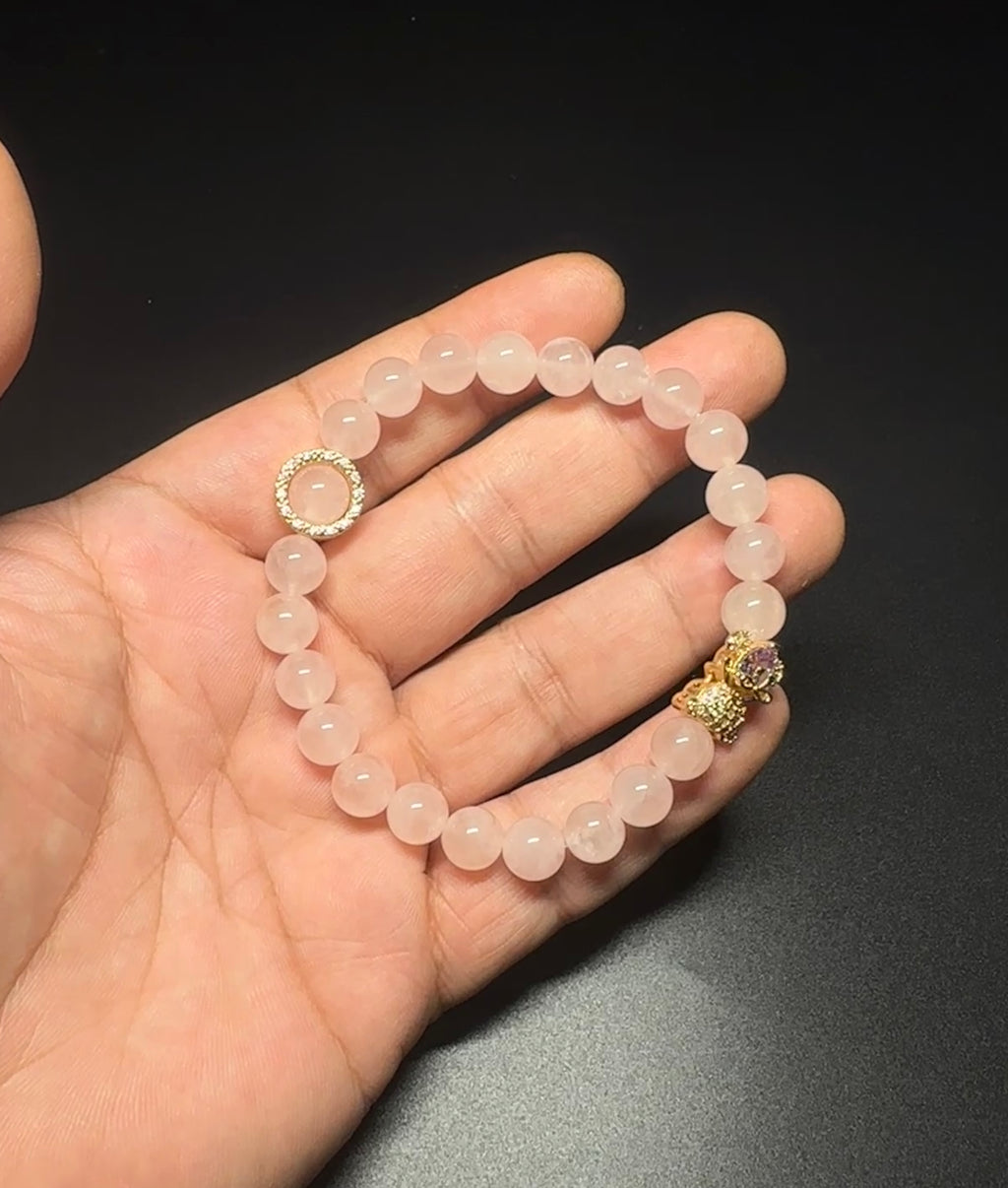 8mm Rose Quartz Bracelet, Love Crystal, handmade jewelry, women's charm bracelet.