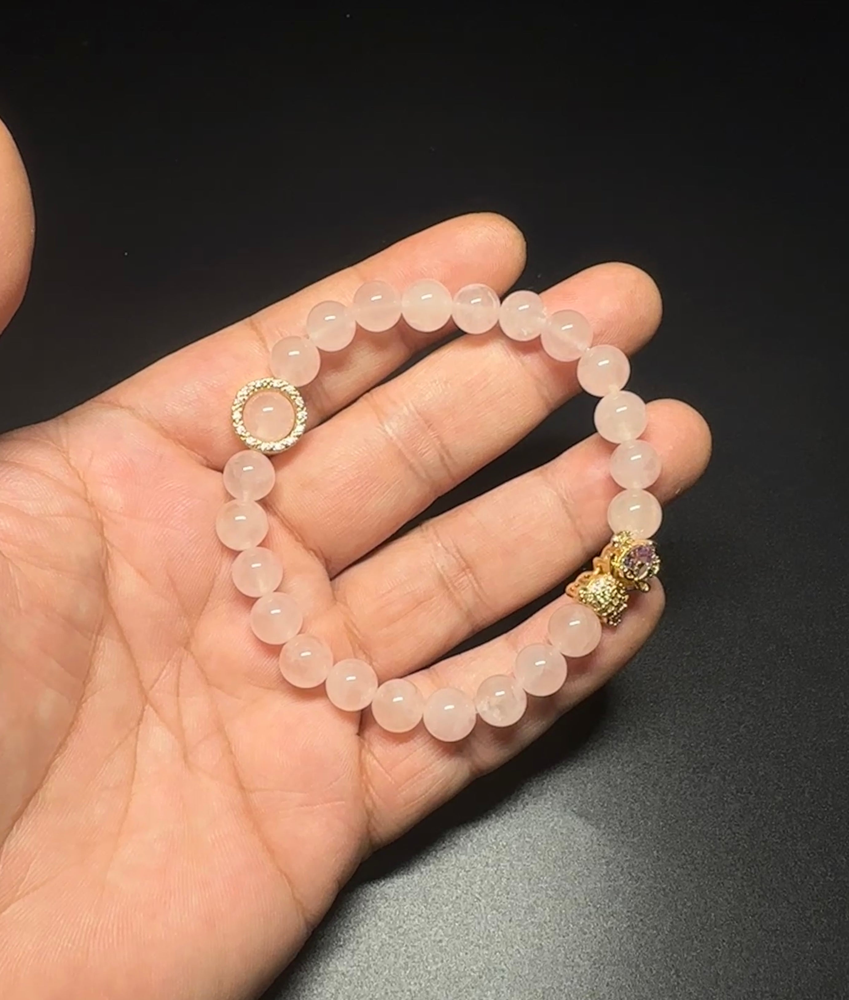 8mm Rose Quartz Bracelet, Love Crystal, handmade jewelry, women's charm bracelet.