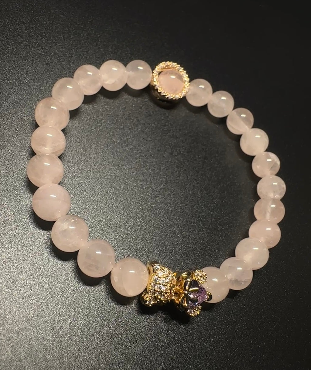 8mm Rose Quartz Bracelet, Love Crystal, handmade jewelry, women's charm bracelet.