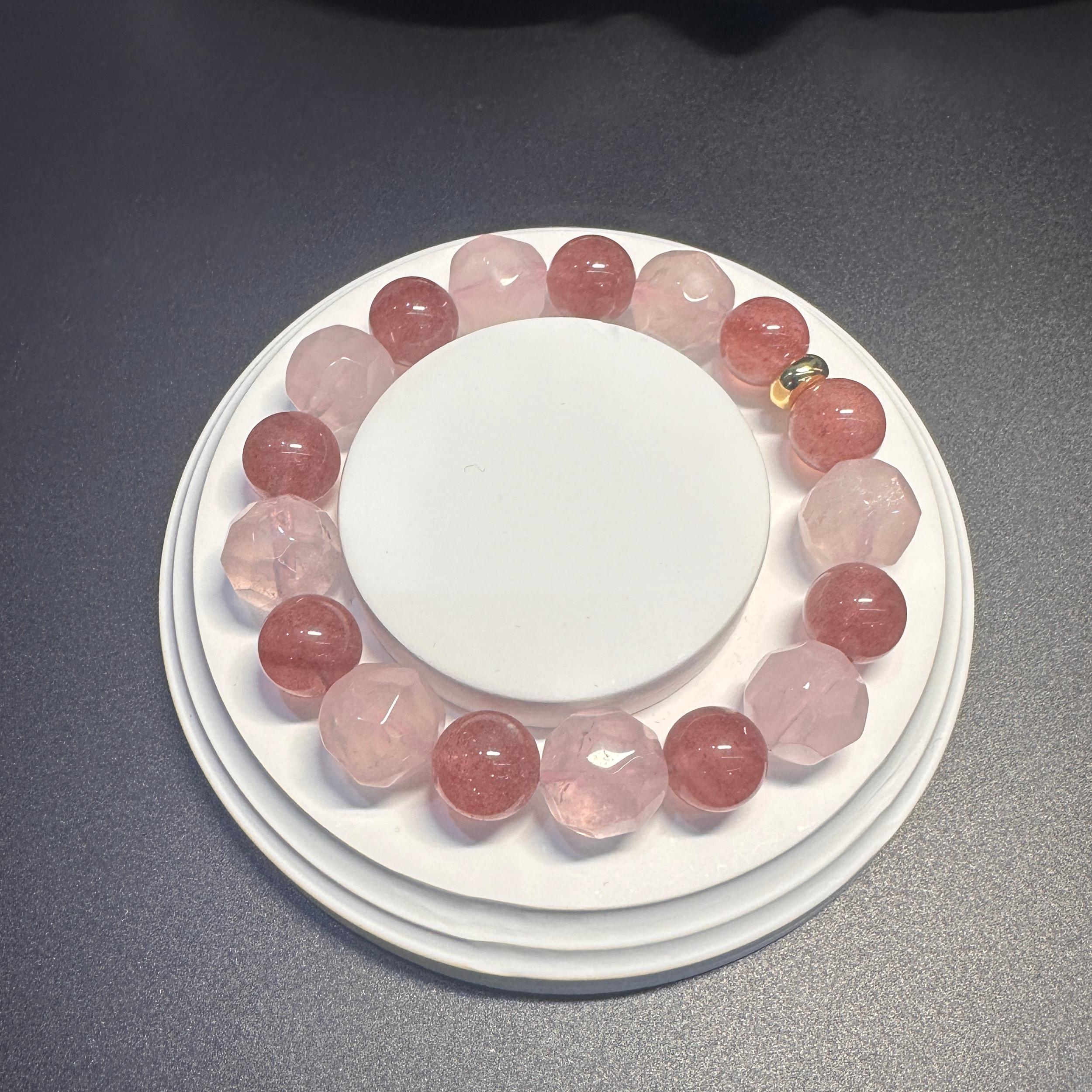 Strawberry Quartz & Faceted Rose Quartz Bracelet, attract love, confidence, balance jewelry, gift for her.