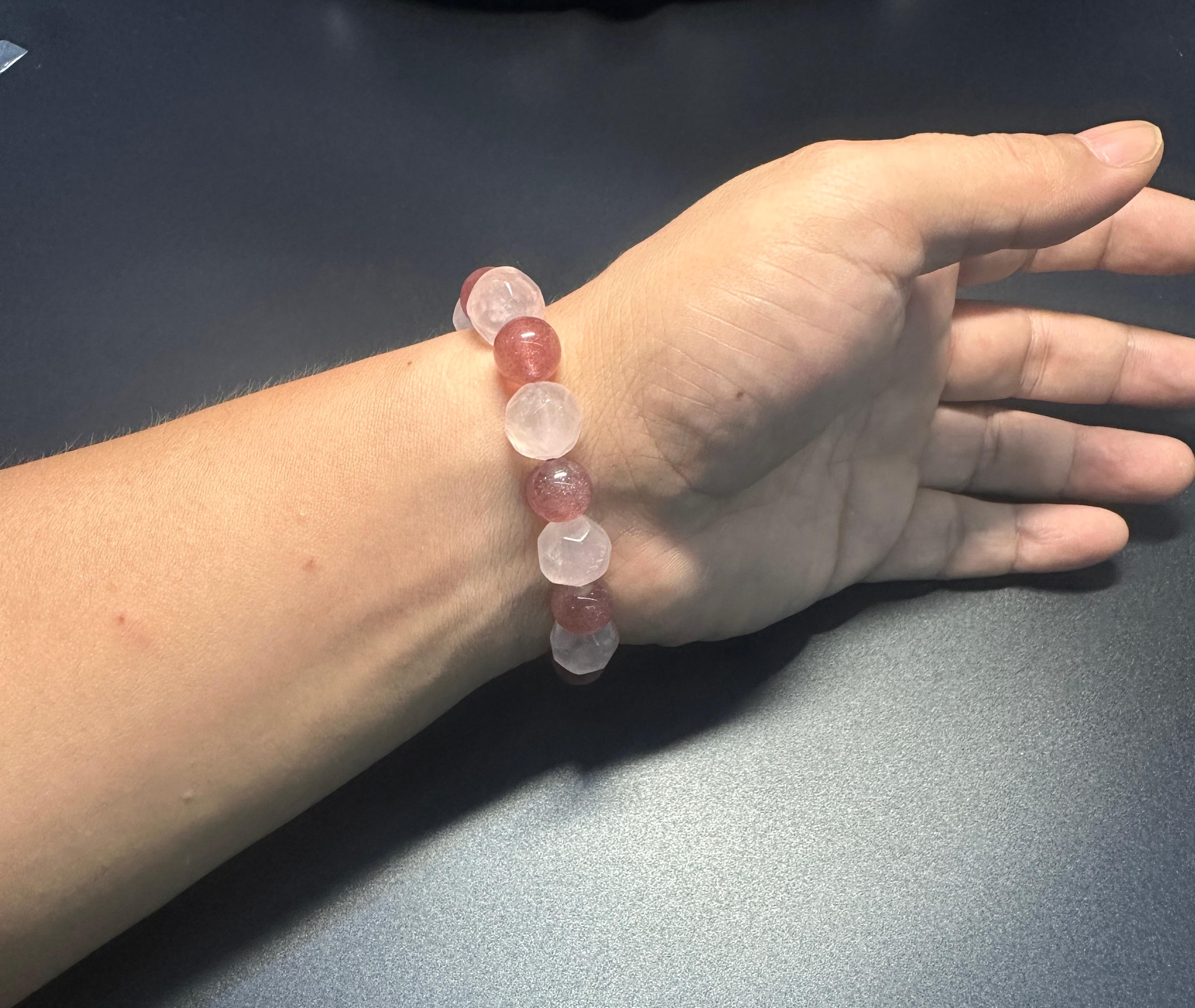 Strawberry Quartz & Faceted Rose Quartz Bracelet, attract love, confidence, balance jewelry, gift for her.