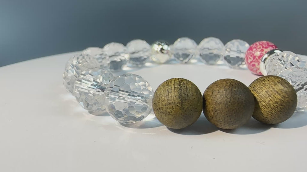 Super Clear Quartz Bracelet with Agarwood and Lacquer Bead | Oriental Crystal Jewelry