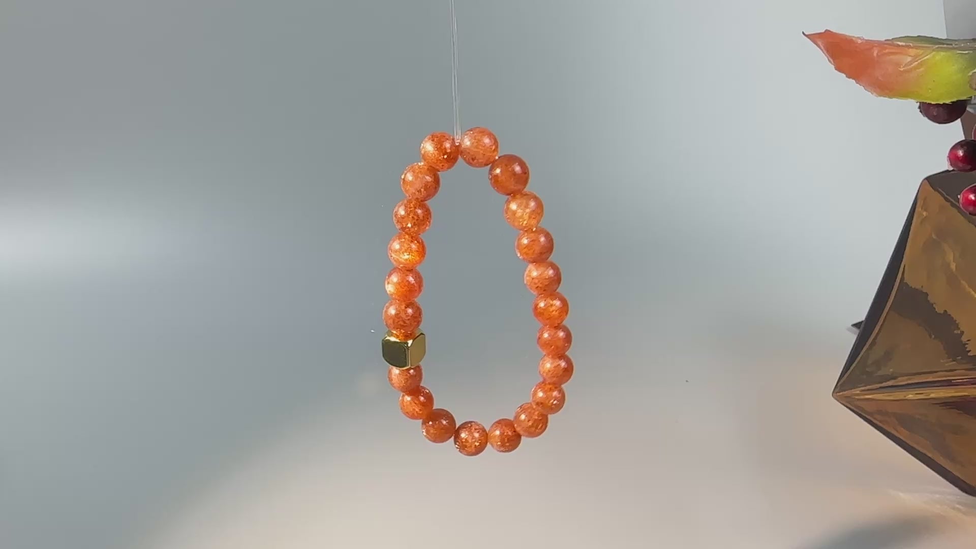 Sunstone Beaded Bracelet, 8mm Genuine Gemstone, Stretch Crystal Jewelry,Emotional & Self-Empowerment