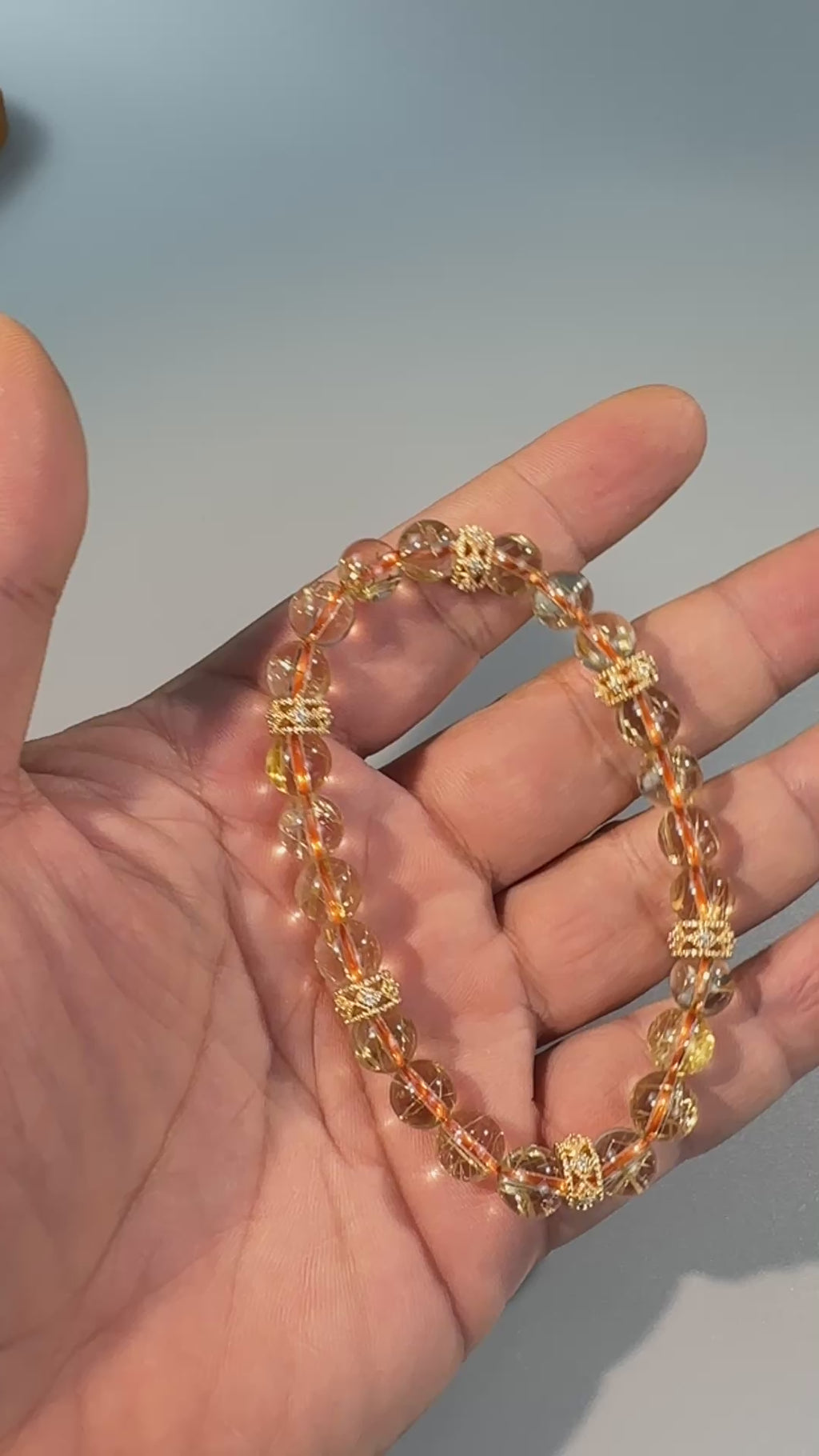 8mm Clear Titanium Rutilated Quartz Bracelet with Rose Gold Tone Spacers, Wealth Crystal