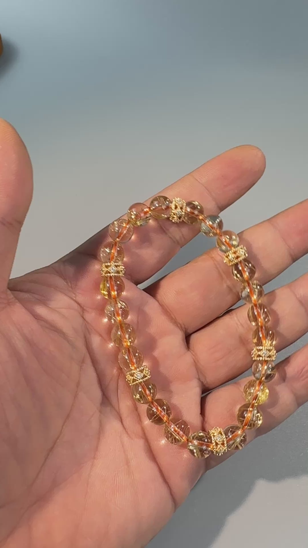 8mm Clear Titanium Rutilated Quartz Bracelet with Rose Gold Tone Spacers, Wealth Crystal