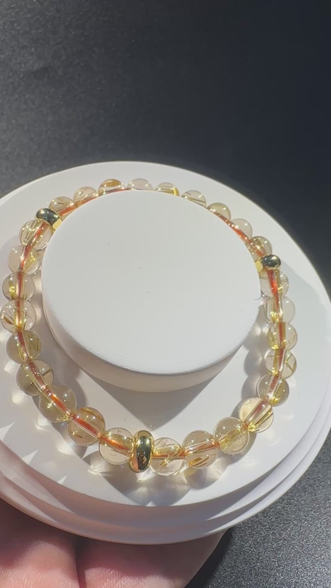 Natural Titanium Rutilated Quartz Bracelet | Thick Blade Golden Rutile, Glass Body, 7.5mm