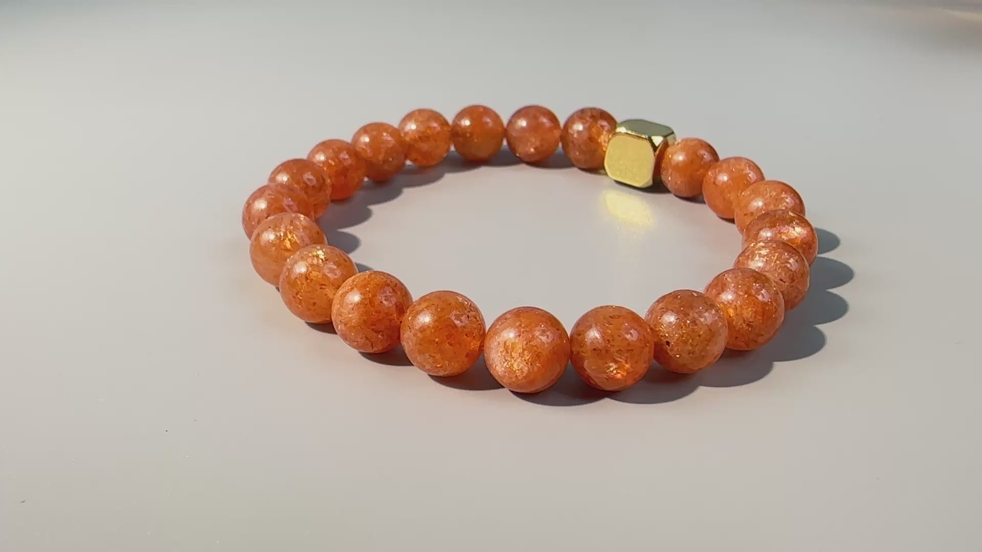 Sunstone Beaded Bracelet, 8mm Genuine Gemstone, Stretch Crystal Jewelry,Emotional & Self-Empowerment
