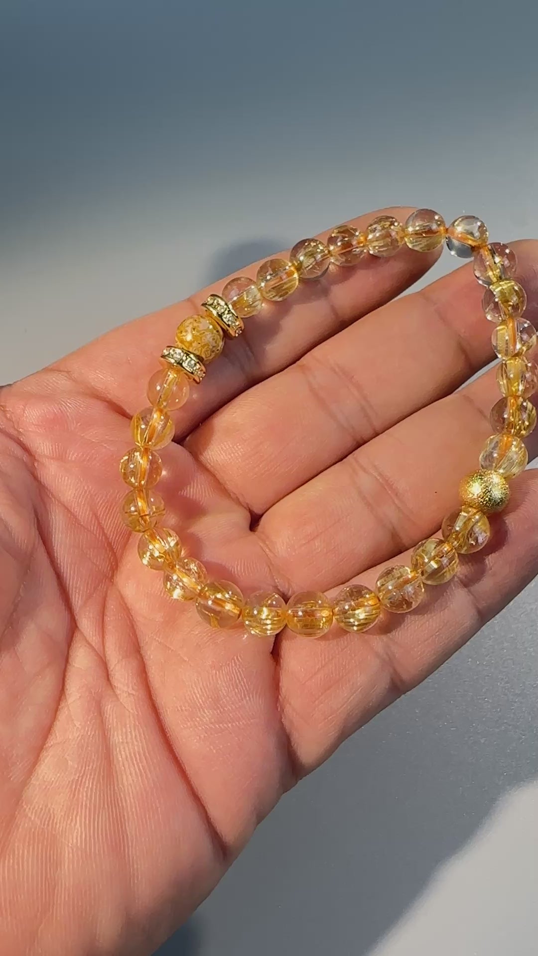 7mm Full Clear Titanium Rutilated Quartz Bracelet with 8mm Lacquer Beads, Wealth Crystal