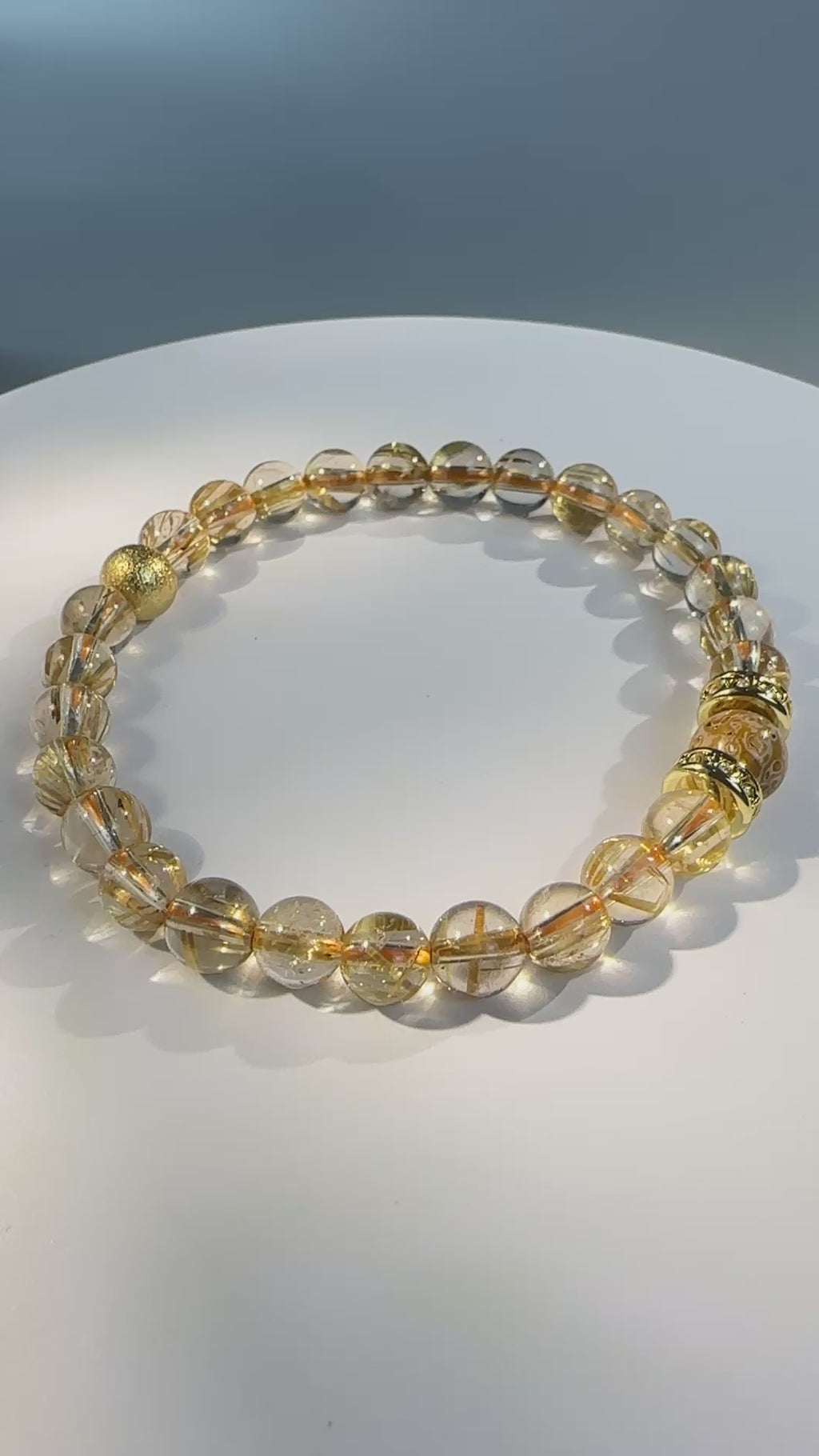 7mm Full Clear Titanium Rutilated Quartz Bracelet with 8mm Lacquer Beads, Wealth Crystal