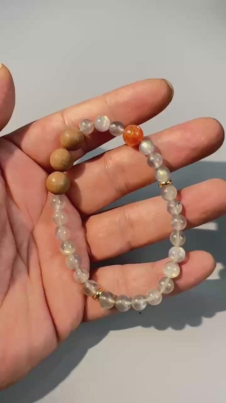 Grey Moonstone bracelet,  Sunstone,  summer Bracelet,  gift for her, minimalist jewelry.